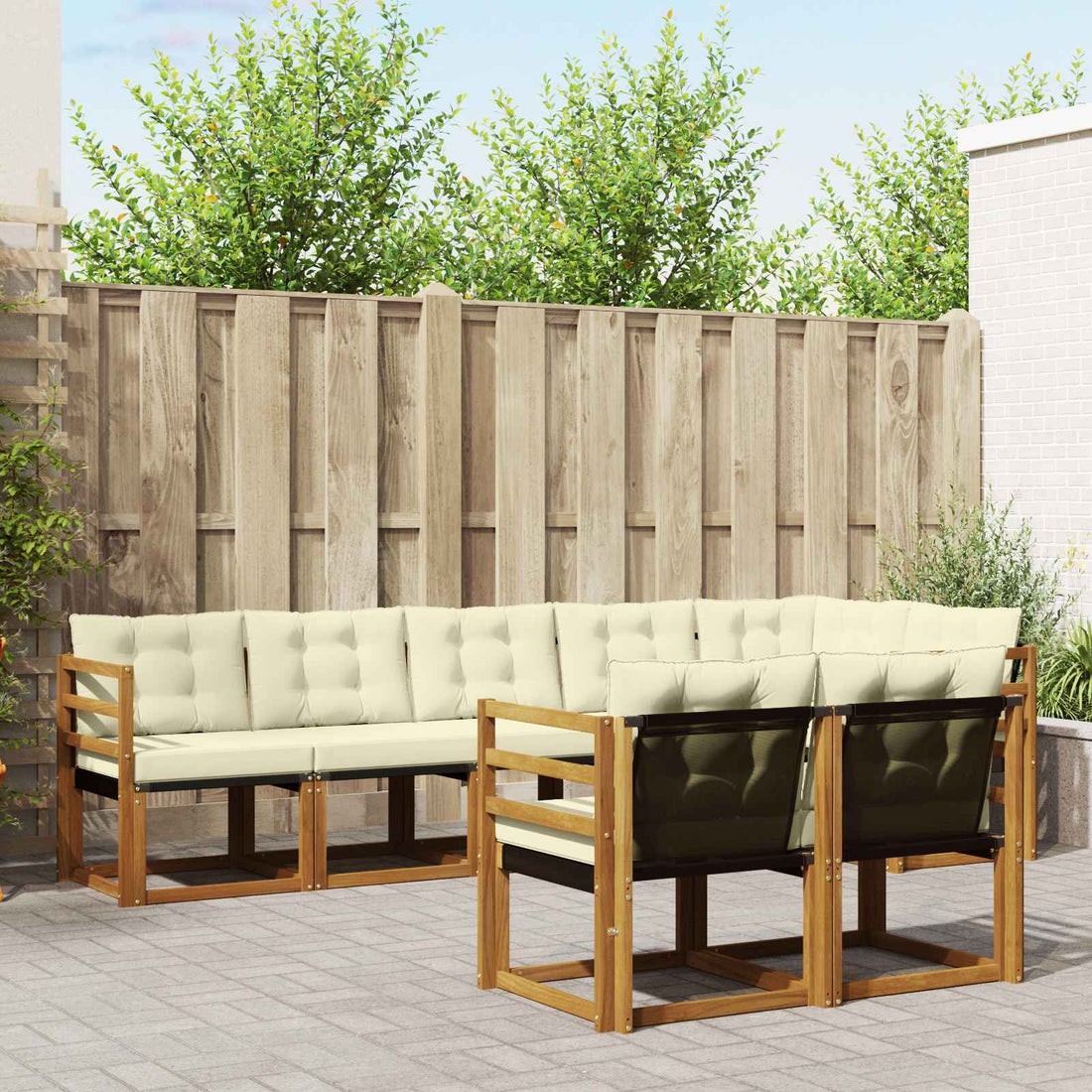 vidaXL Conjunto de sofás de exterior 8 uds. Natural y Crema