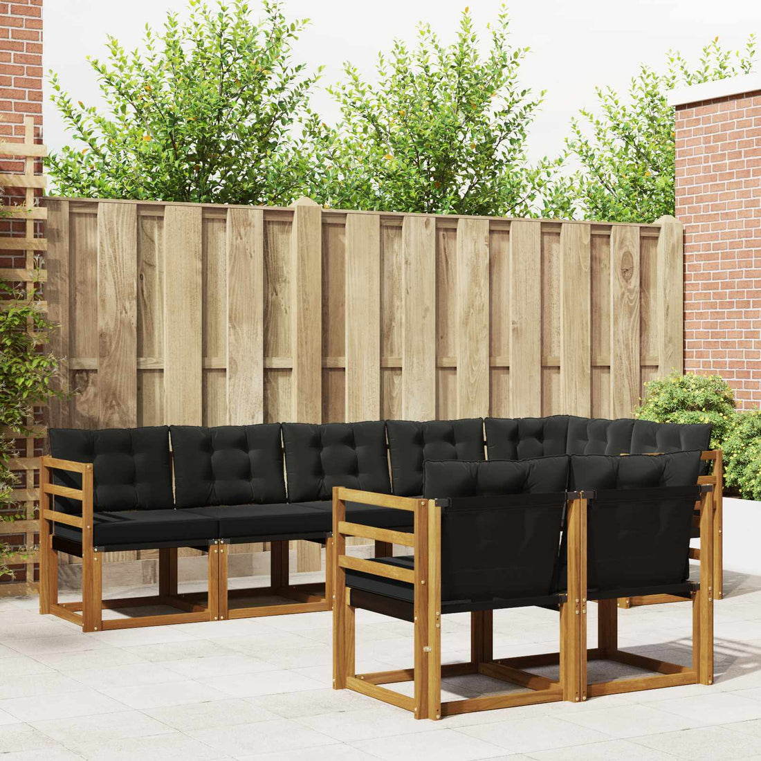 vidaXL Conjunto de sofás de exterior 8 uds. Natural y negro