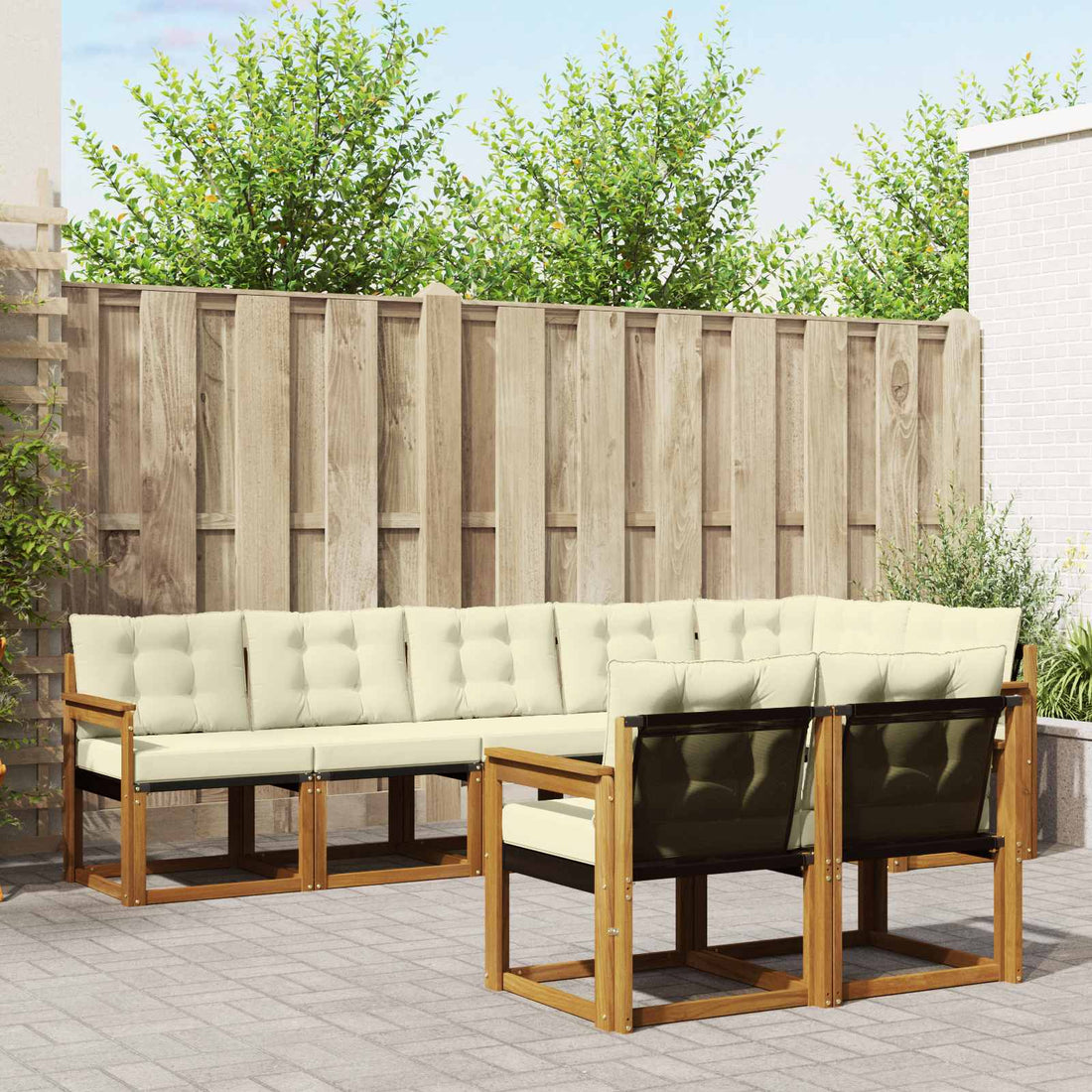vidaXL Conjunto de sofás de exterior 8 uds. Natural y Crema