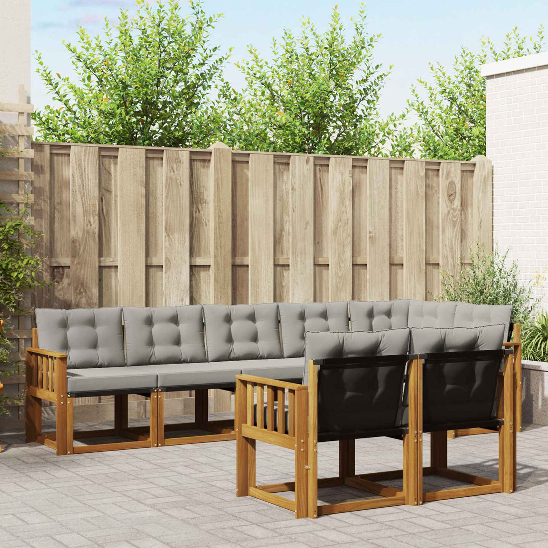 vidaXL Conjunto de sofás de exterior 8 uds. Gris Natural y Claro