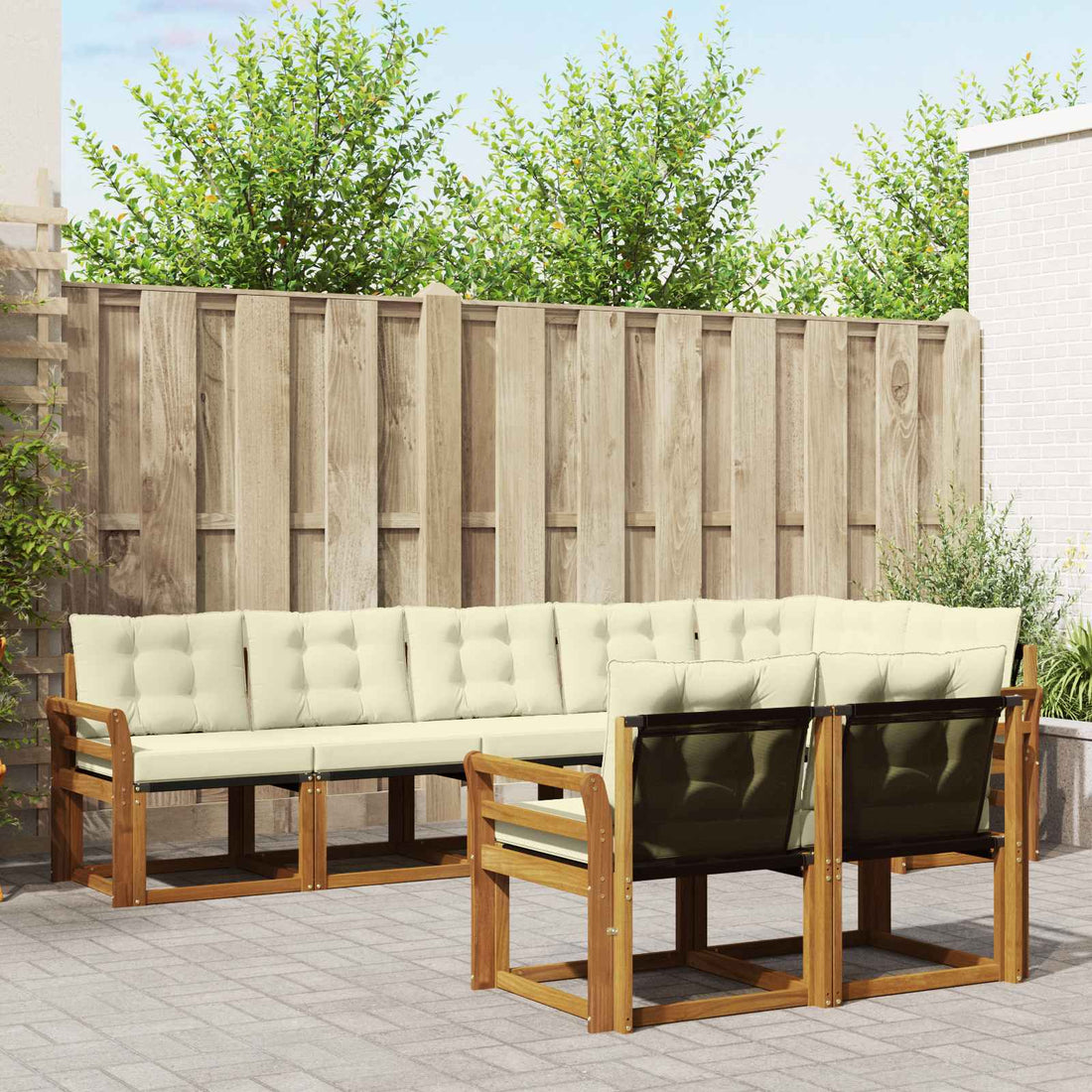 vidaXL Conjunto de sofás de exterior 8 uds. Natural y Crema