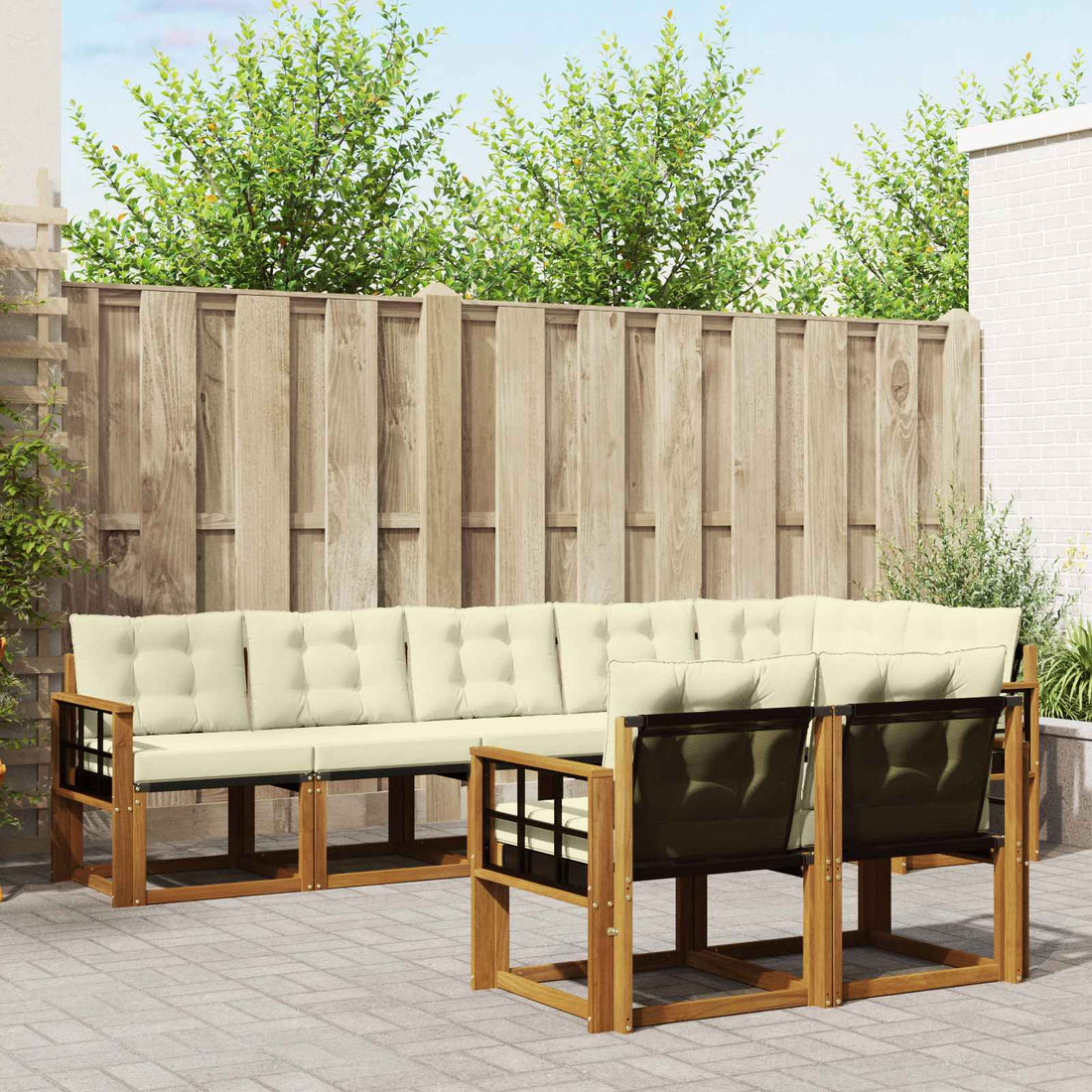 vidaXL Conjunto de sofás de exterior 8 uds. Natural y Crema