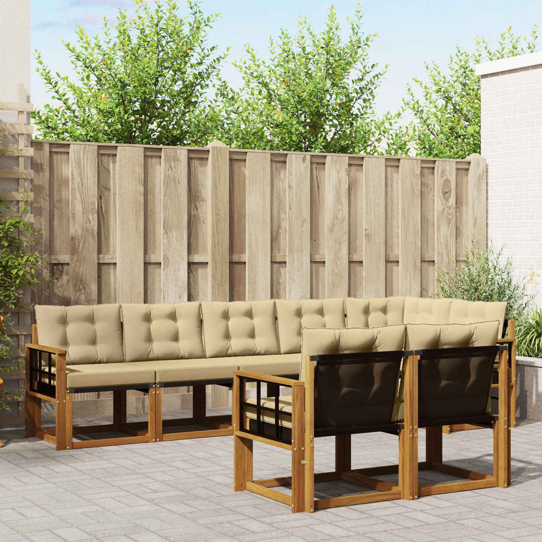 vidaXL Conjunto de sofás de exterior 8 uds. Natural y Beige