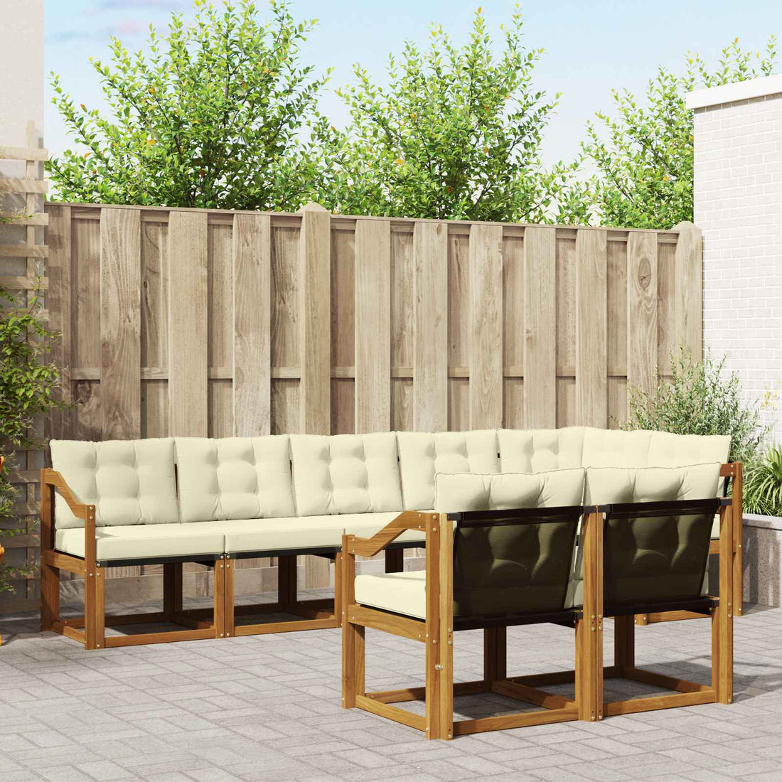 vidaXL Conjunto de sofás de exterior 8 uds. Natural y Crema