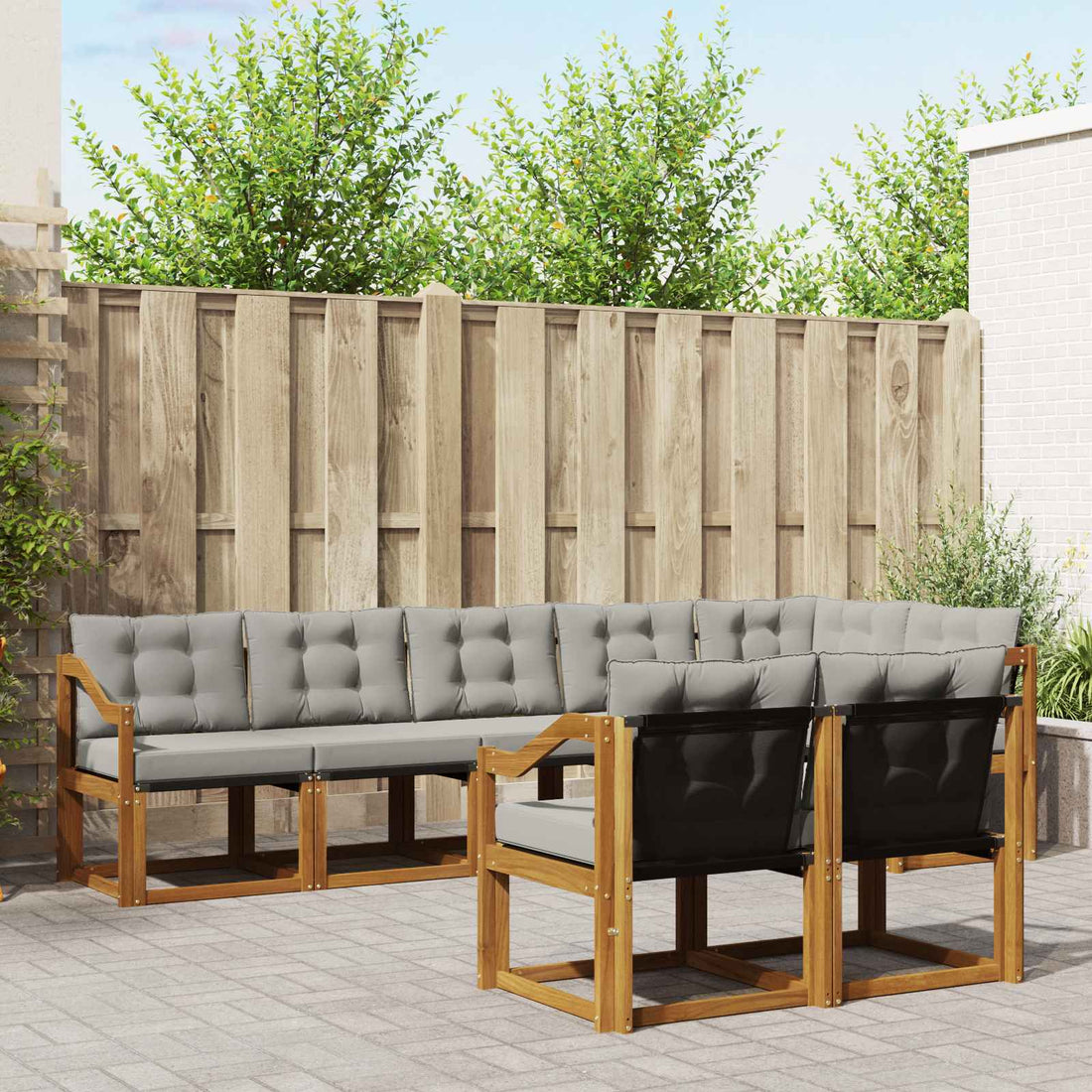 vidaXL Conjunto de sofás de exterior 8 uds. Gris Natural y Claro