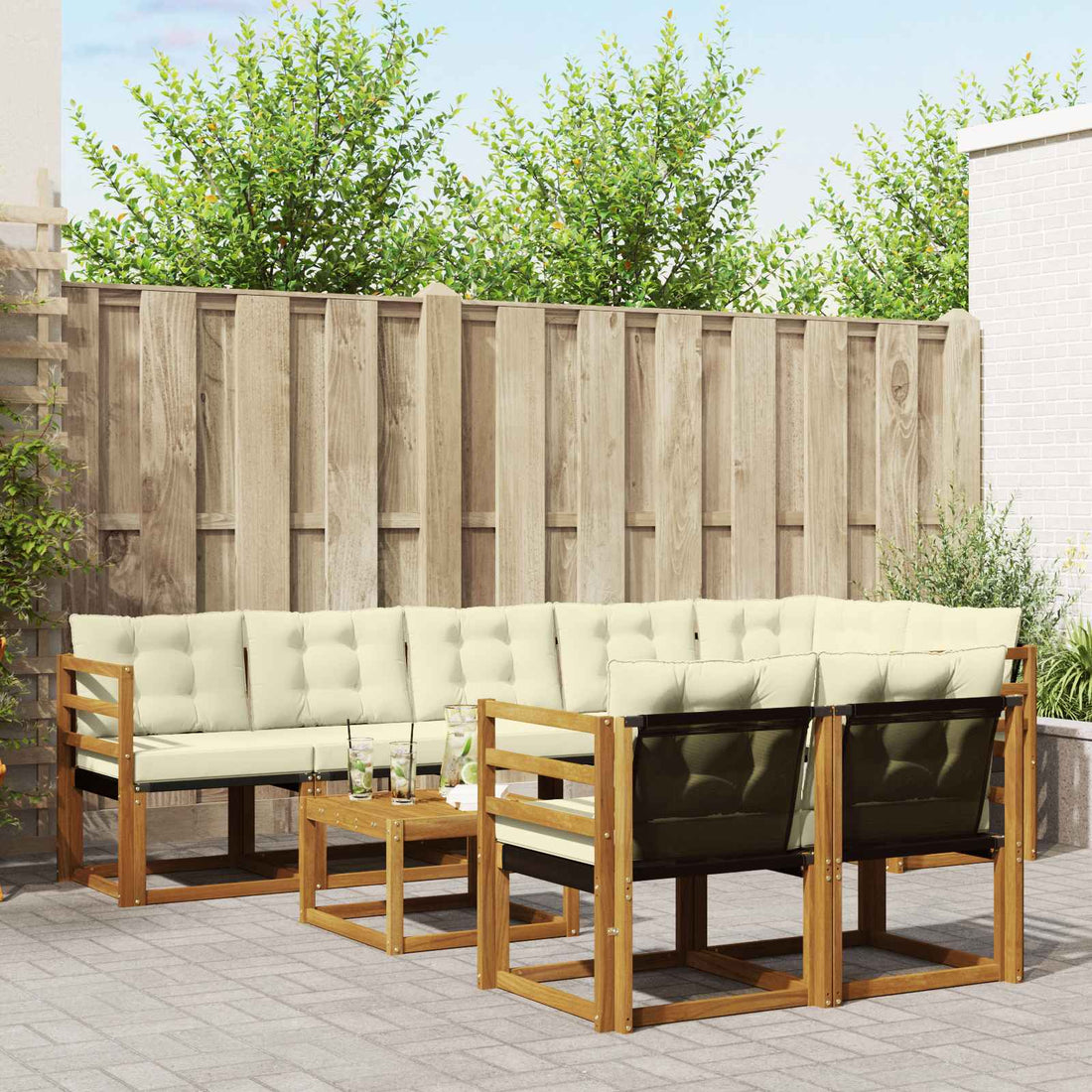 vidaXL Conjunto de sofás de exterior 9 uds. Natural y Crema