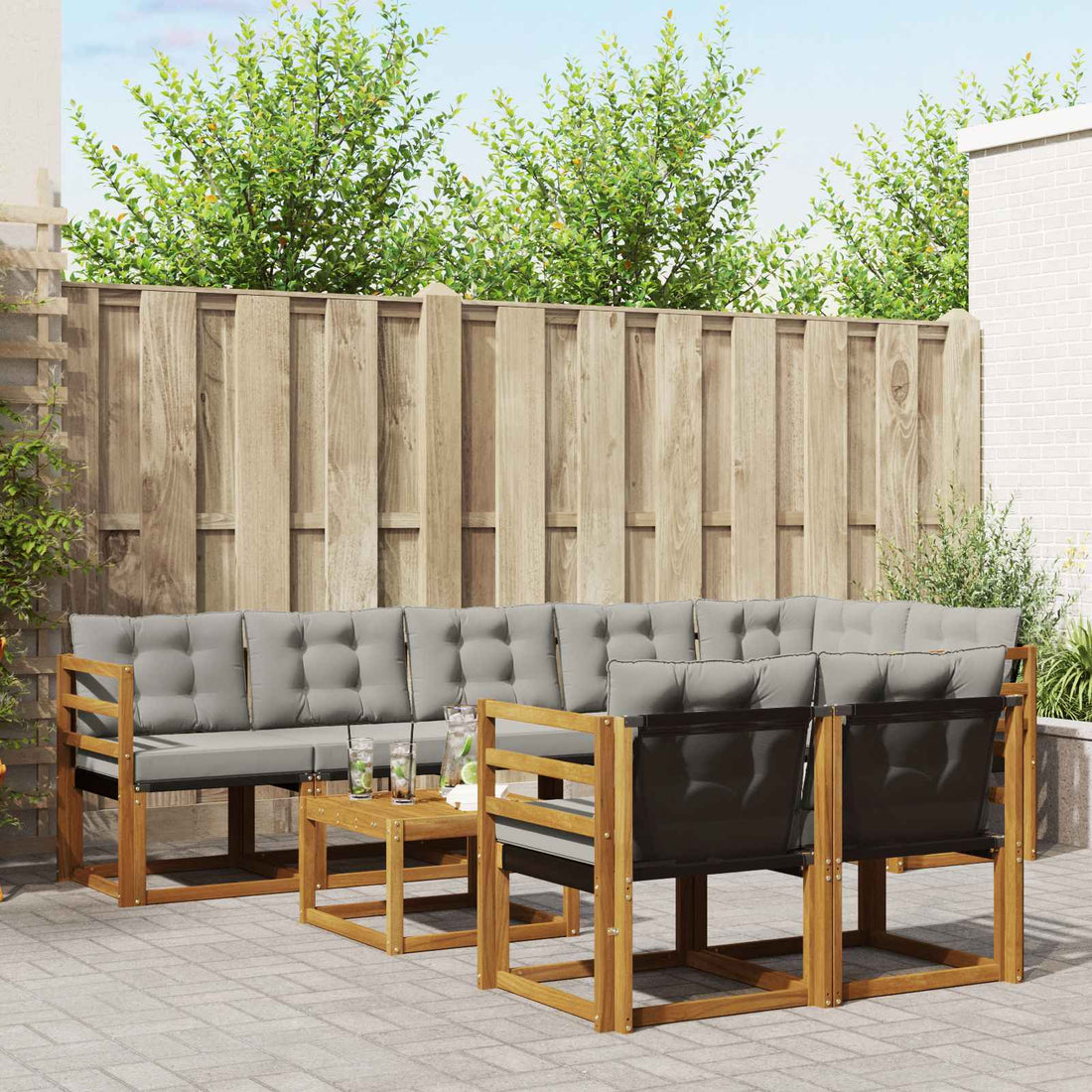 vidaXL Conjunto de sofás de exterior 9 uds. Gris Natural y Claro