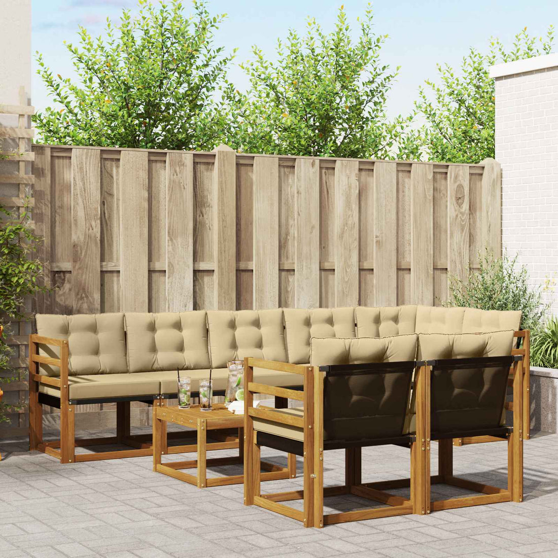 vidaXL Conjunto de sofás de exterior 9 uds. Natural y Beige