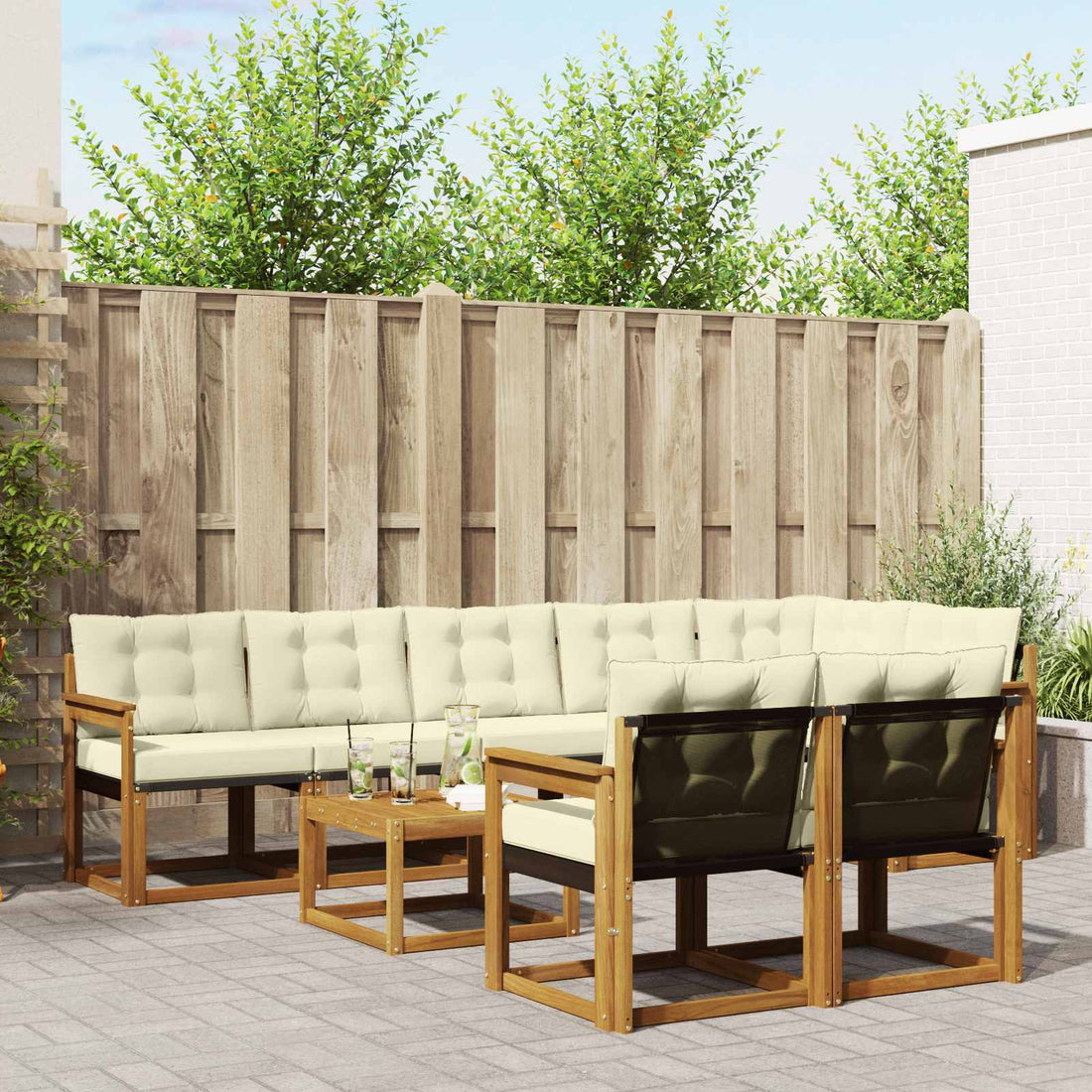 vidaXL Conjunto de sofás de exterior 9 uds. Natural y Crema
