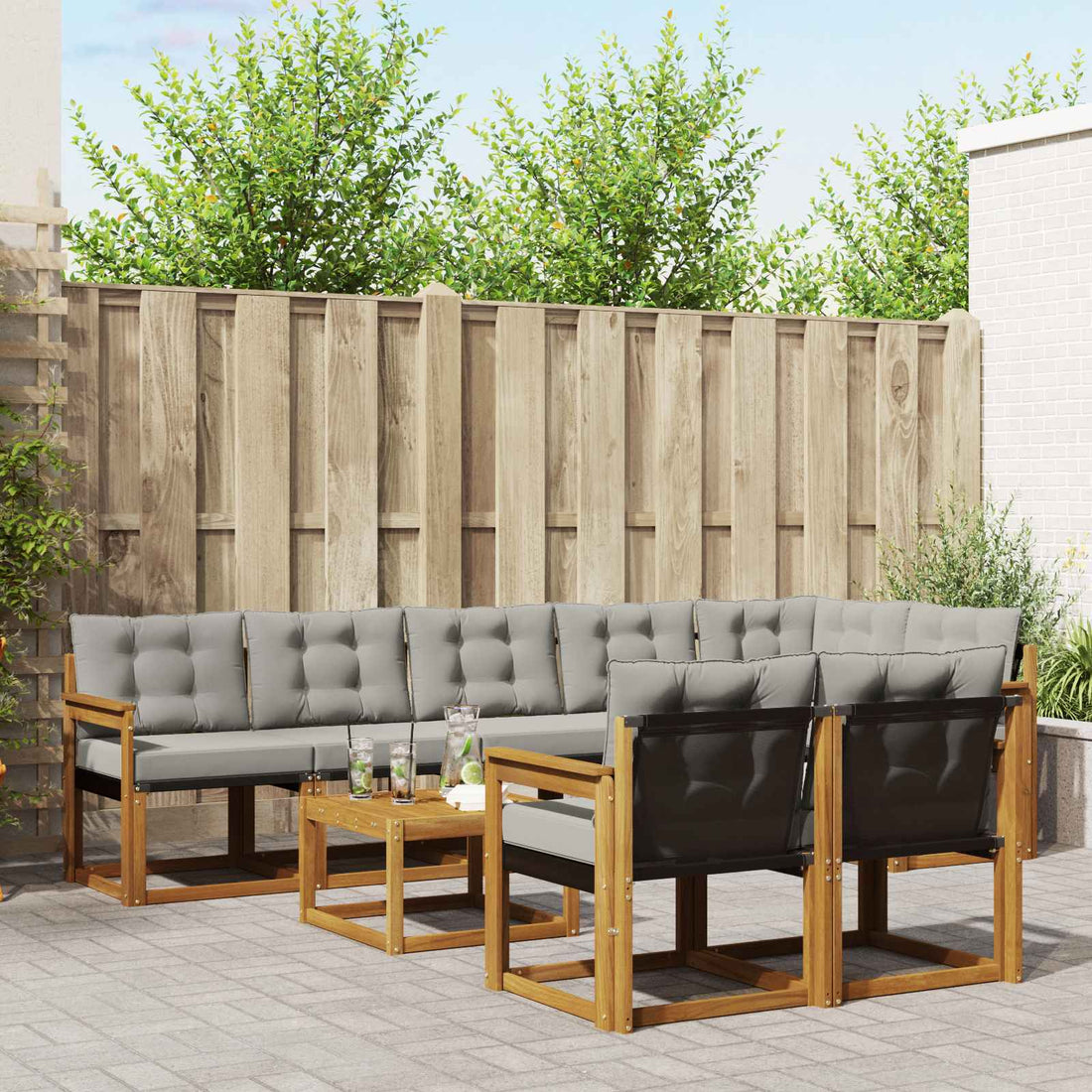 vidaXL Conjunto de sofás de exterior 9 uds. Gris Natural y Claro