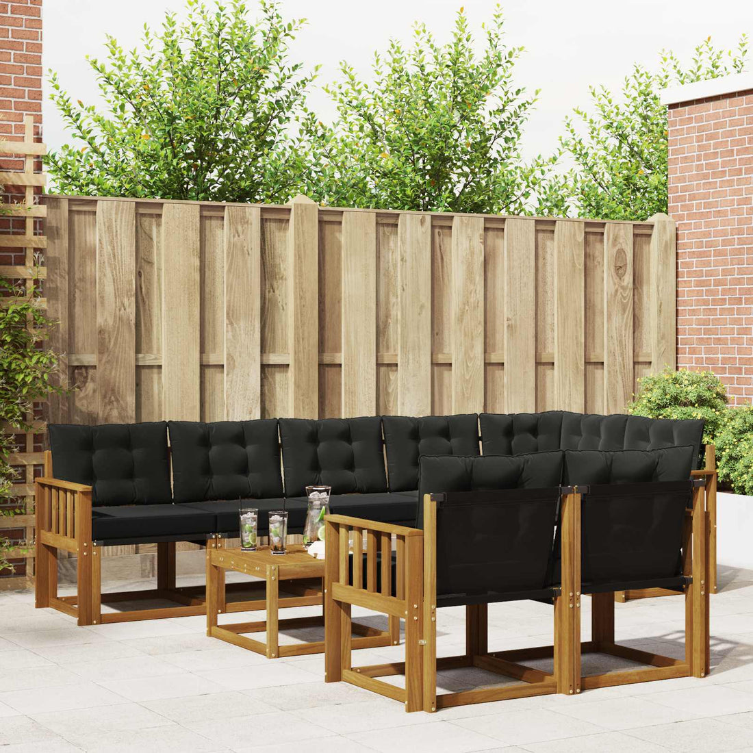 vidaXL Conjunto de sofás de exterior 9 uds. Natural y negro