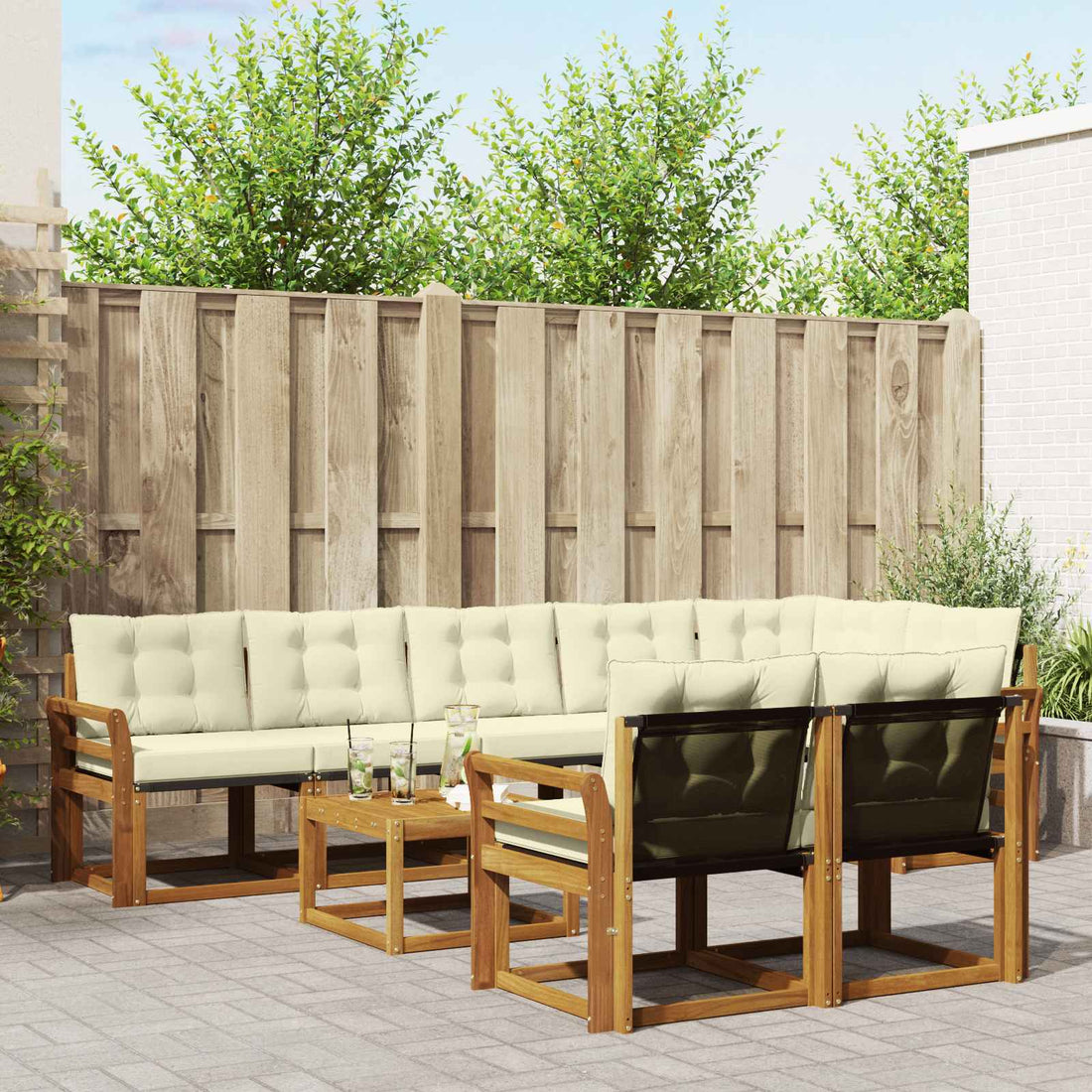 vidaXL Conjunto de sofás de exterior 9 uds. Natural y Crema