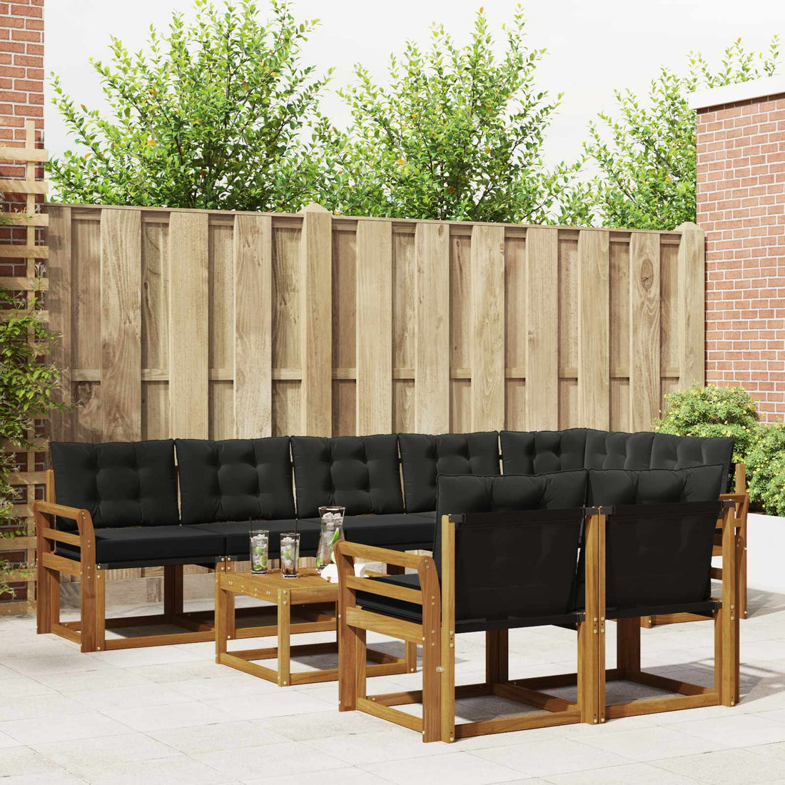 vidaXL Conjunto de sofás de exterior 9 uds. Natural y negro