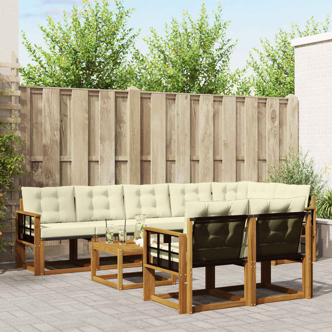 vidaXL Conjunto de sofás de exterior 9 uds. Natural y Crema