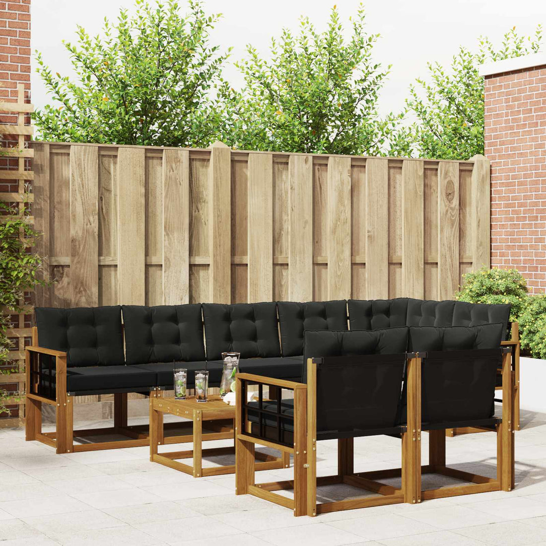 vidaXL Conjunto de sofás de exterior 9 uds. Natural y negro