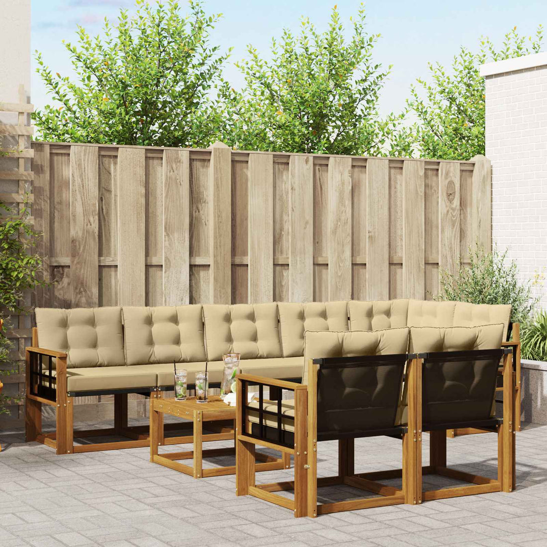 vidaXL Conjunto de sofás de exterior 9 uds. Natural y Beige