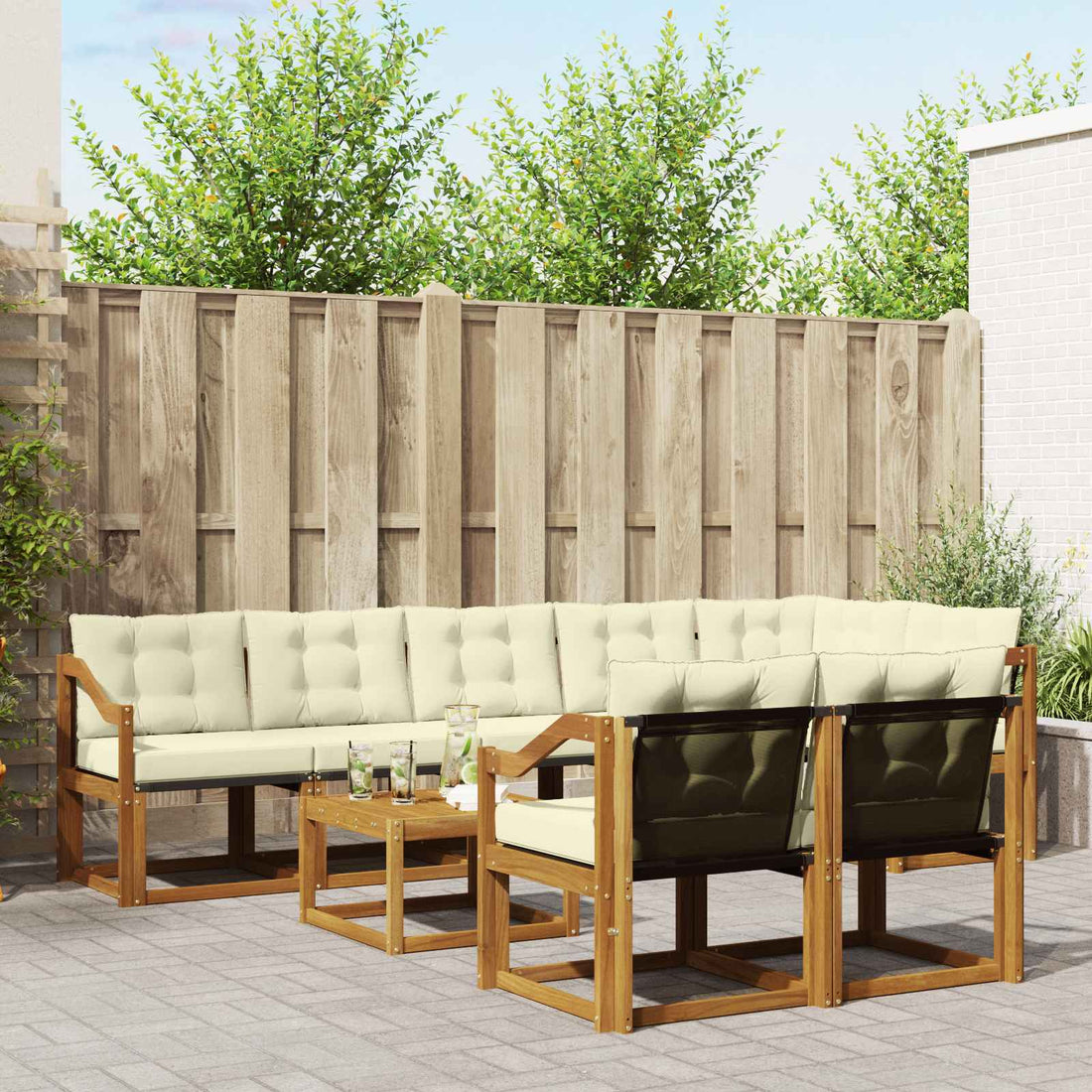 vidaXL Conjunto de sofás de exterior 9 uds. Natural y Crema