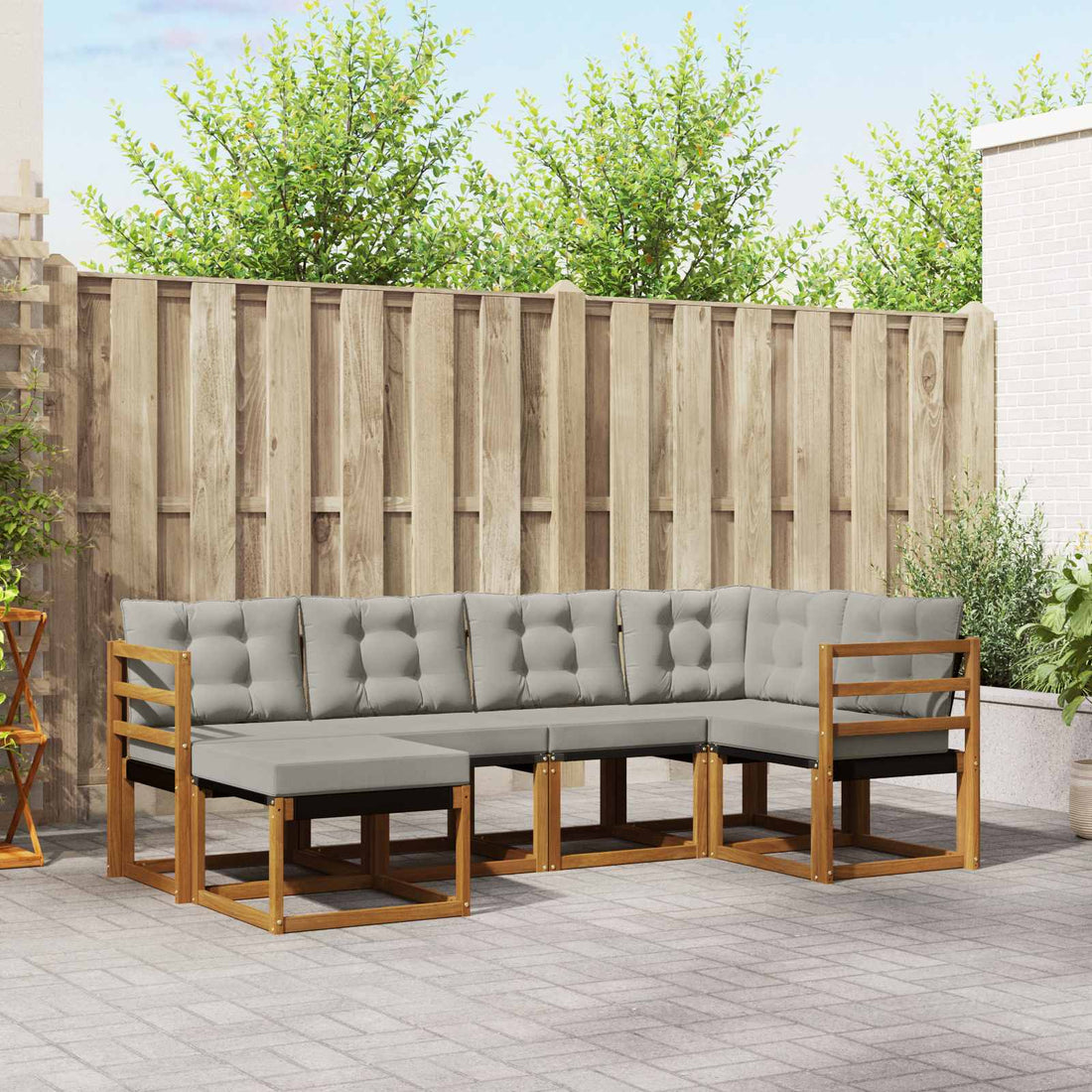 vidaXL Conjunto de sofás de exterior 6 uds. Gris Natural y Claro