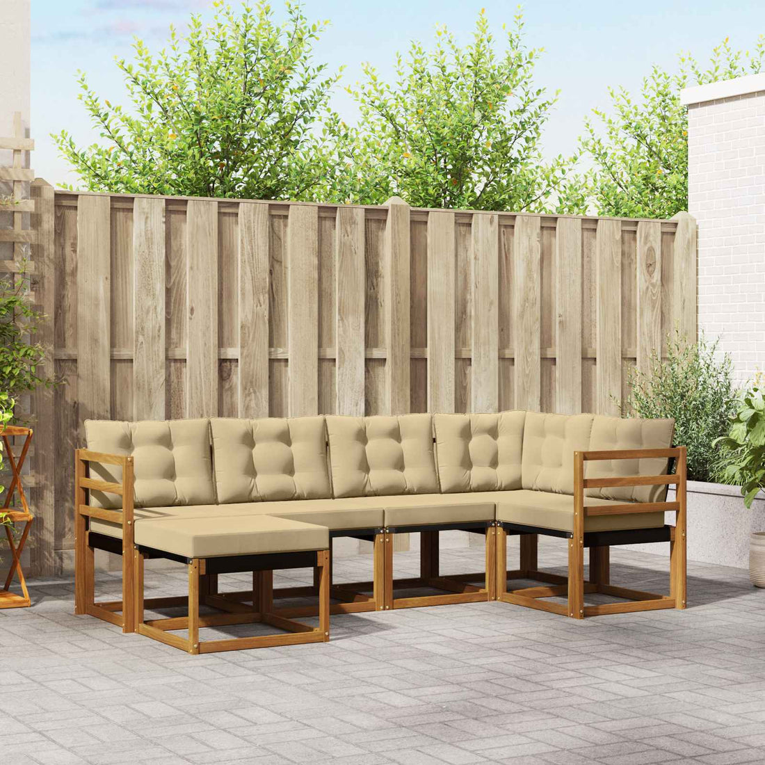 vidaXL Conjunto de sofás de exterior 6 uds. Natural y Beige
