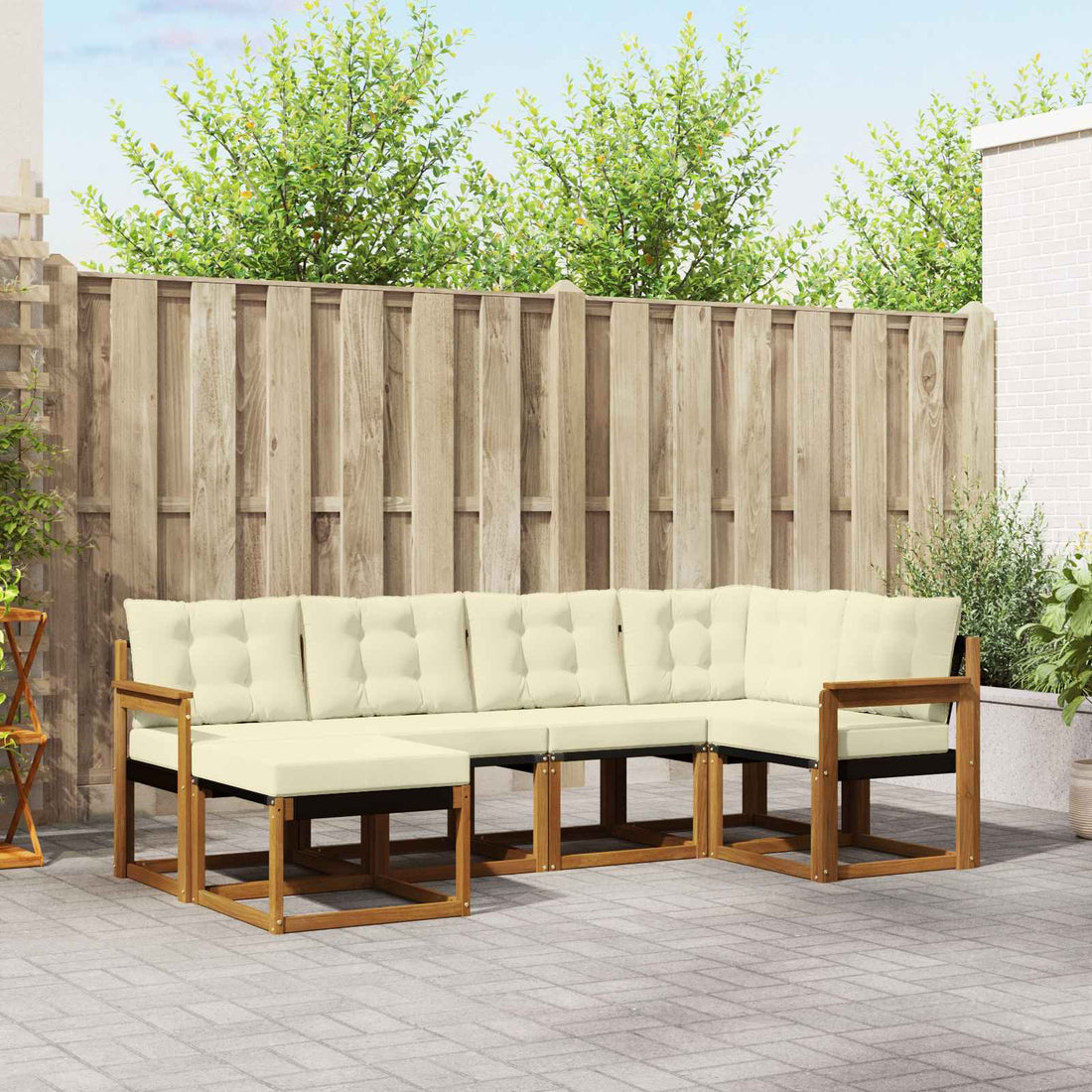 vidaXL Conjunto de sofás de exterior 6 uds. Natural y Crema