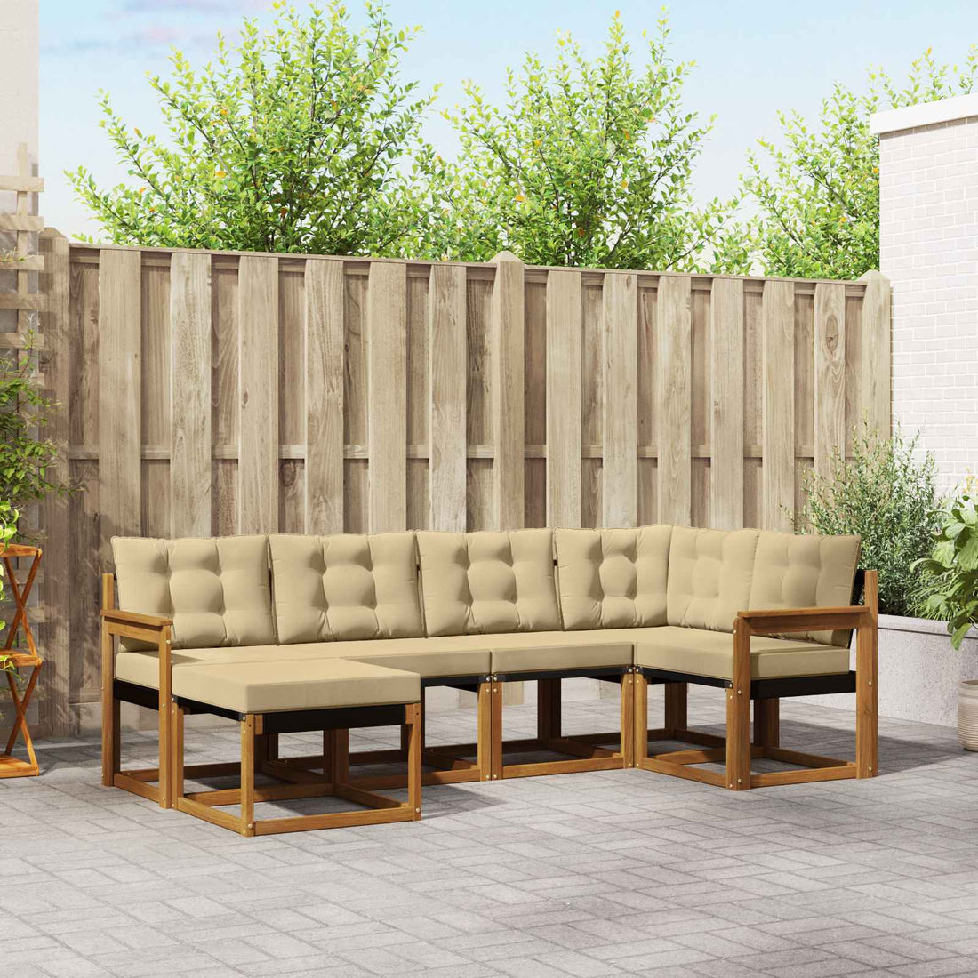 vidaXL Conjunto de sofás de exterior 6 uds. Natural y Beige