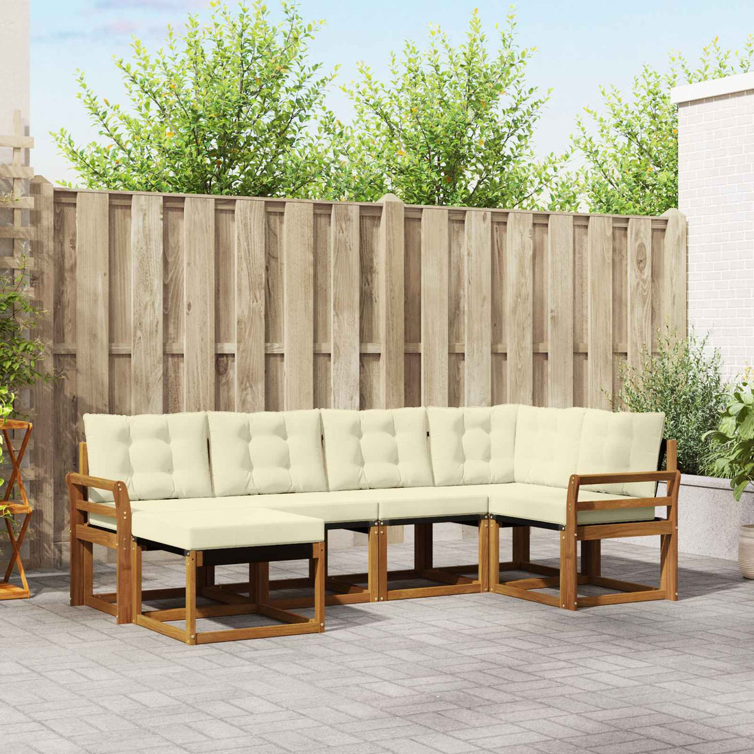 vidaXL Conjunto de sofás de exterior 6 uds. Natural y Crema