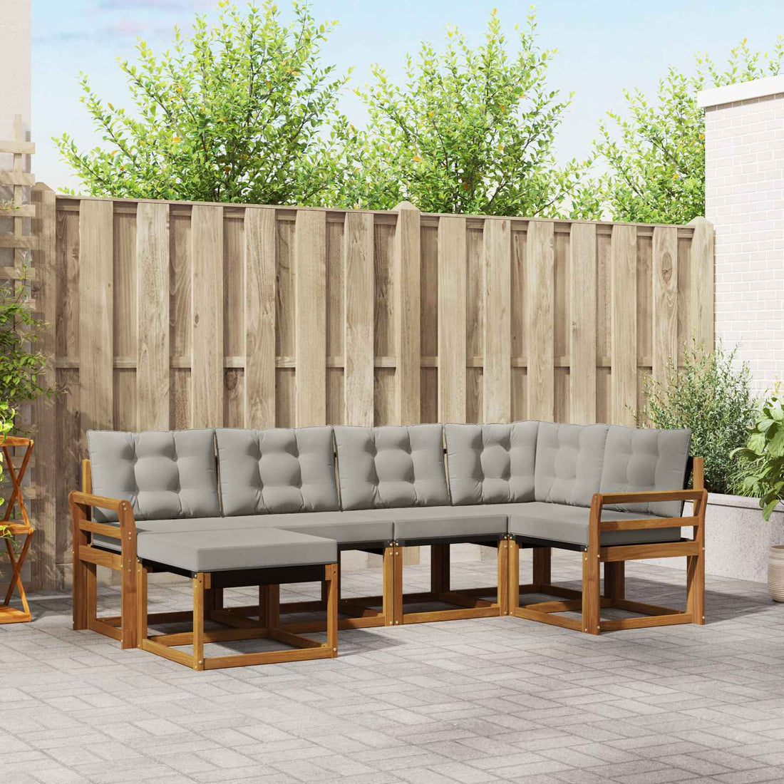 vidaXL Conjunto de sofás de exterior 6 uds. Gris Natural y Claro
