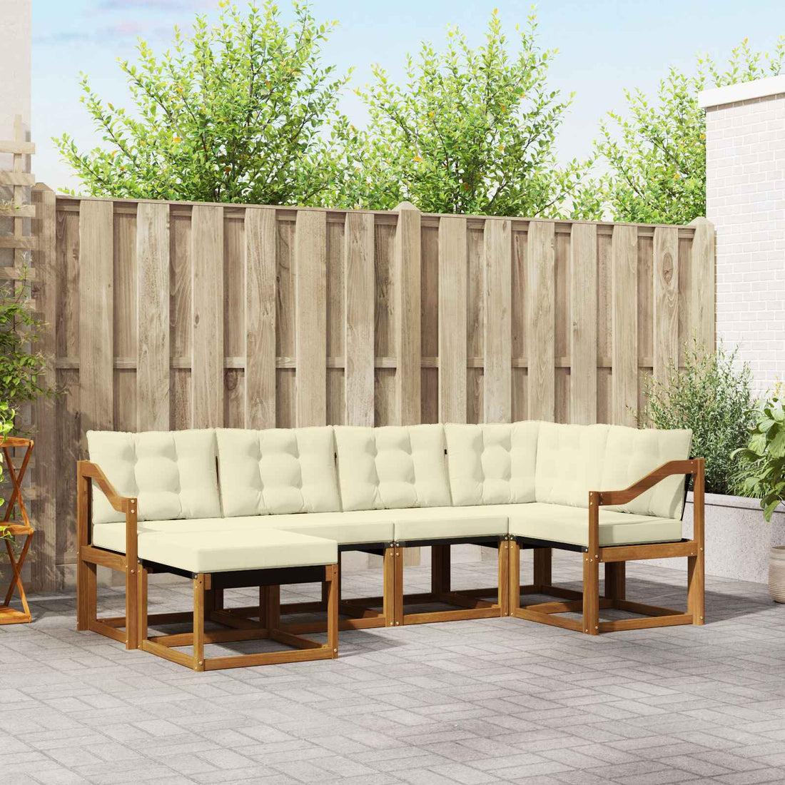 vidaXL Conjunto de sofás de exterior 6 uds. Natural y Crema