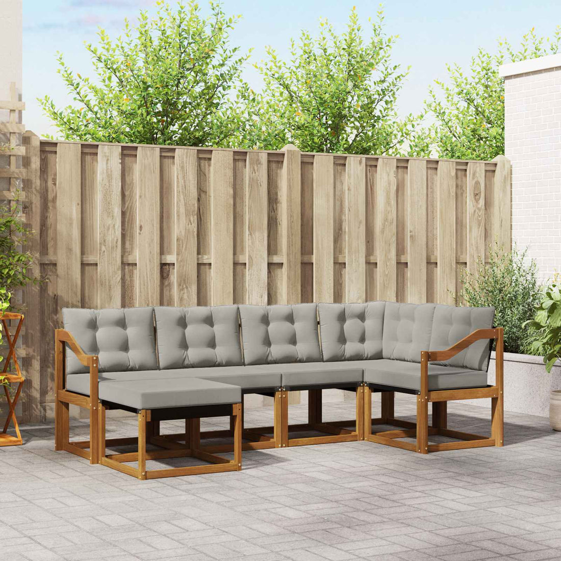 vidaXL Conjunto de sofás de exterior 6 uds. Gris Natural y Claro