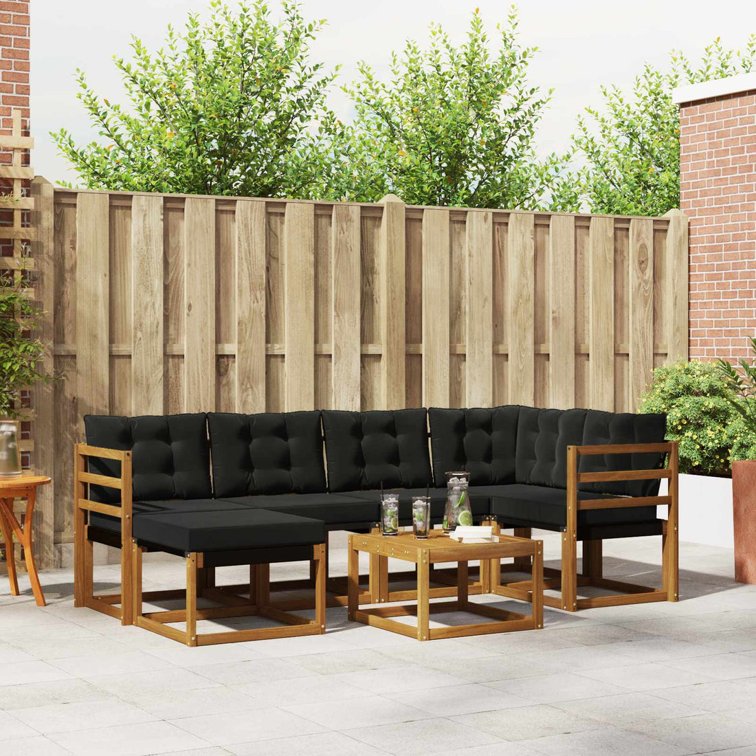 vidaXL Conjunto de sofás de exterior 7 uds. Natural y negro