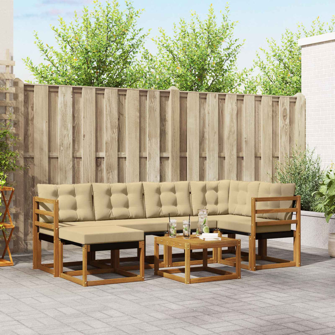 vidaXL Conjunto de sofás de exterior 7 uds. Natural y Beige