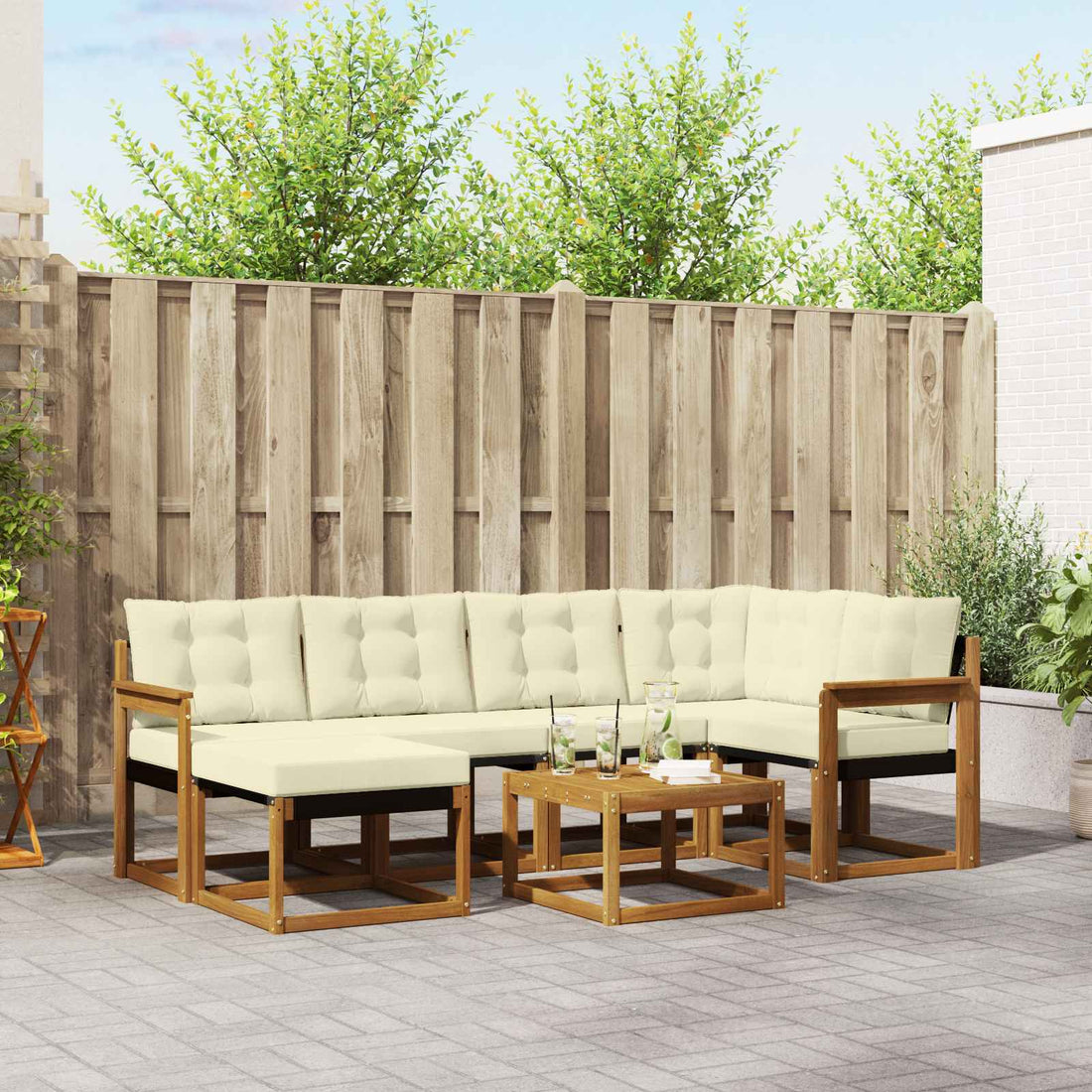 vidaXL Conjunto de sofás de exterior 7 uds. Natural y Crema