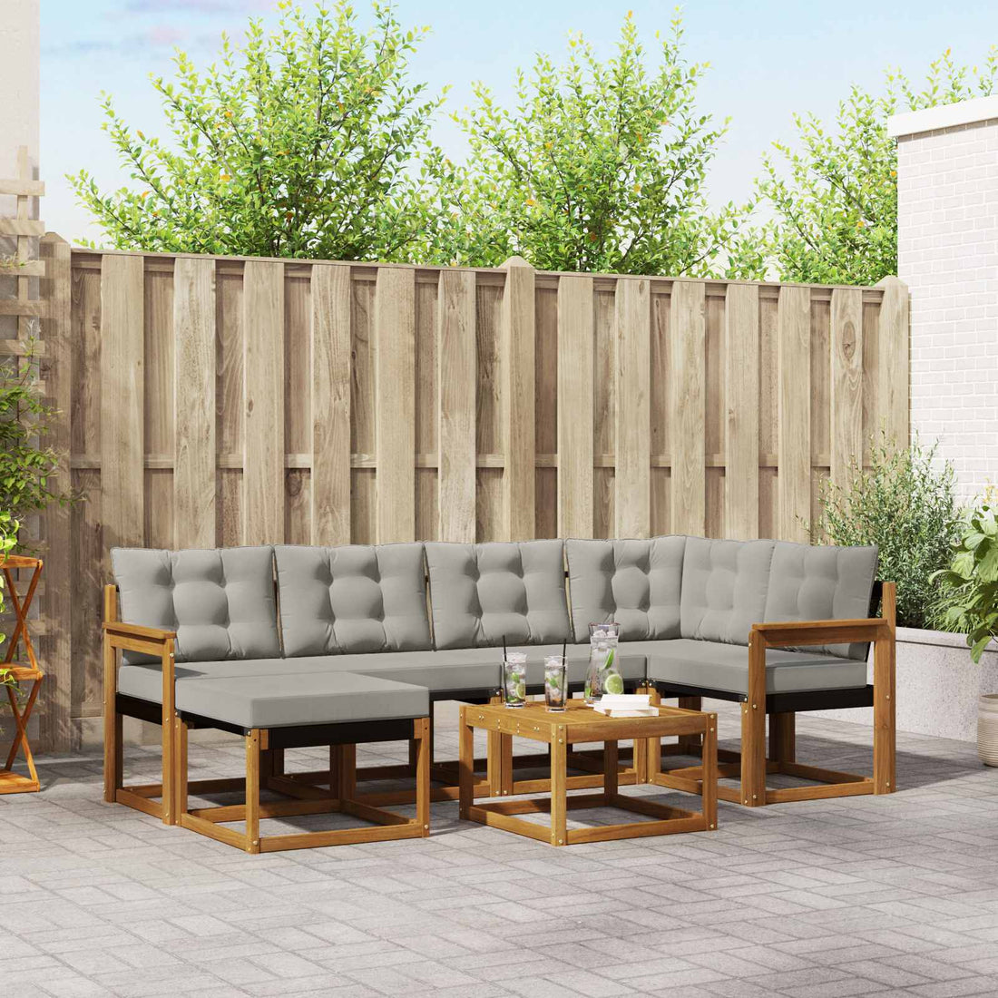 vidaXL Conjunto de sofás de exterior 7 uds. Gris Natural y Claro