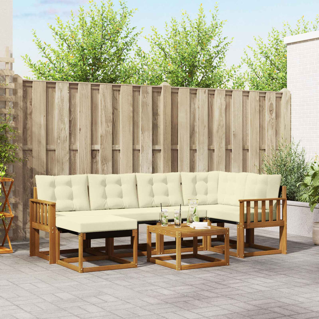 vidaXL Conjunto de sofás de exterior 7 uds. Natural y Crema