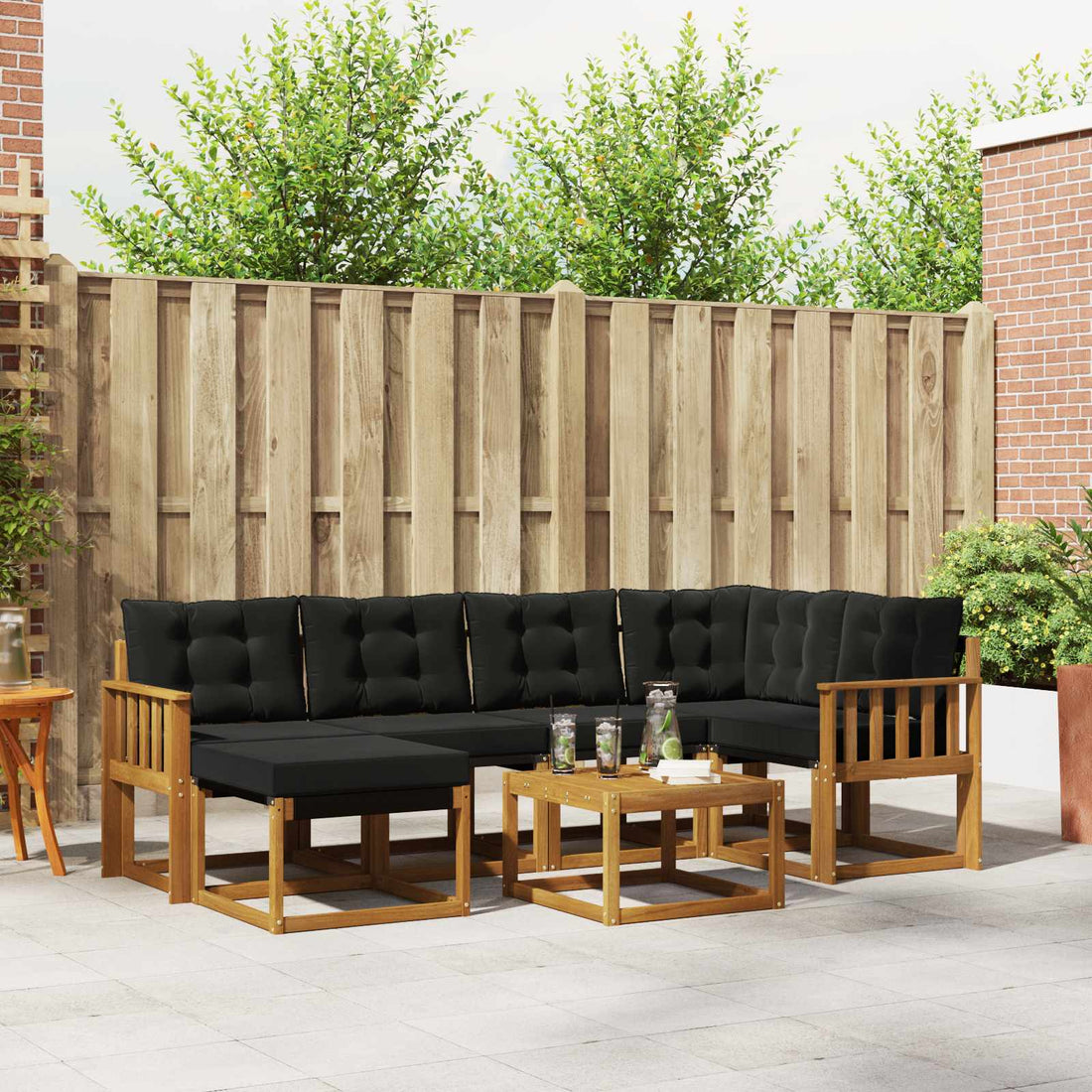 vidaXL Conjunto de sofás de exterior 7 uds. Natural y negro