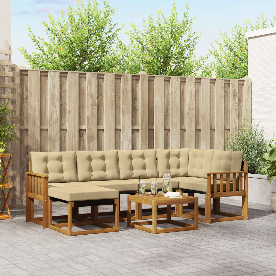 vidaXL Conjunto de sofás de exterior 7 uds. Natural y Beige