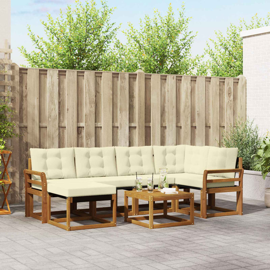 vidaXL Conjunto de sofás de exterior 7 uds. Natural y Crema