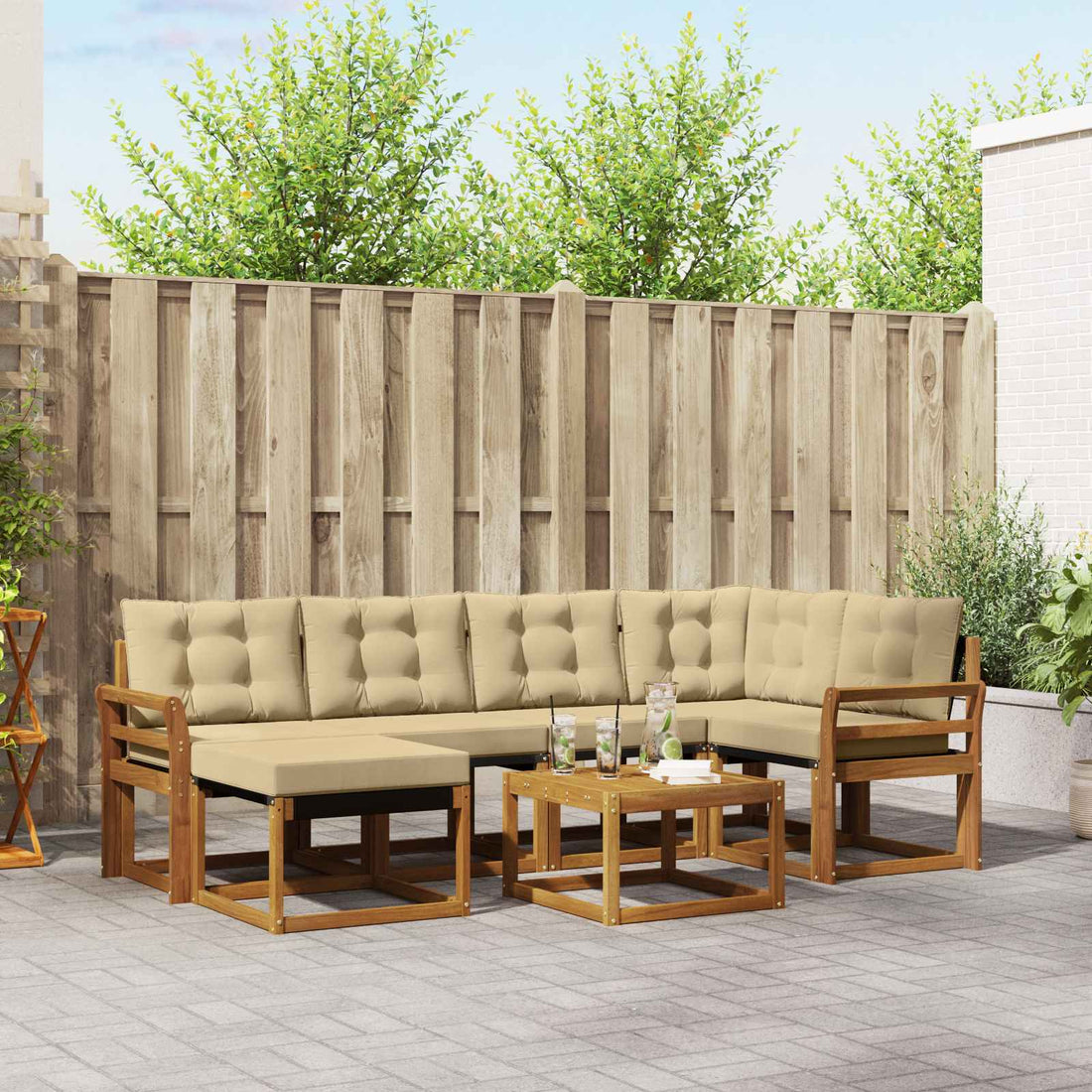 vidaXL Conjunto de sofás de exterior 7 uds. Natural y Beige
