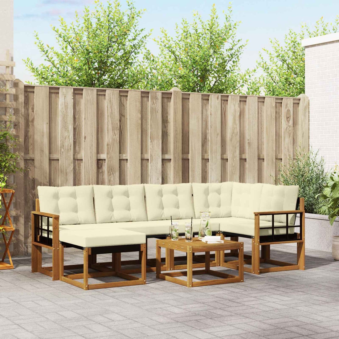 vidaXL Conjunto de sofás de exterior 7 uds. Natural y Crema