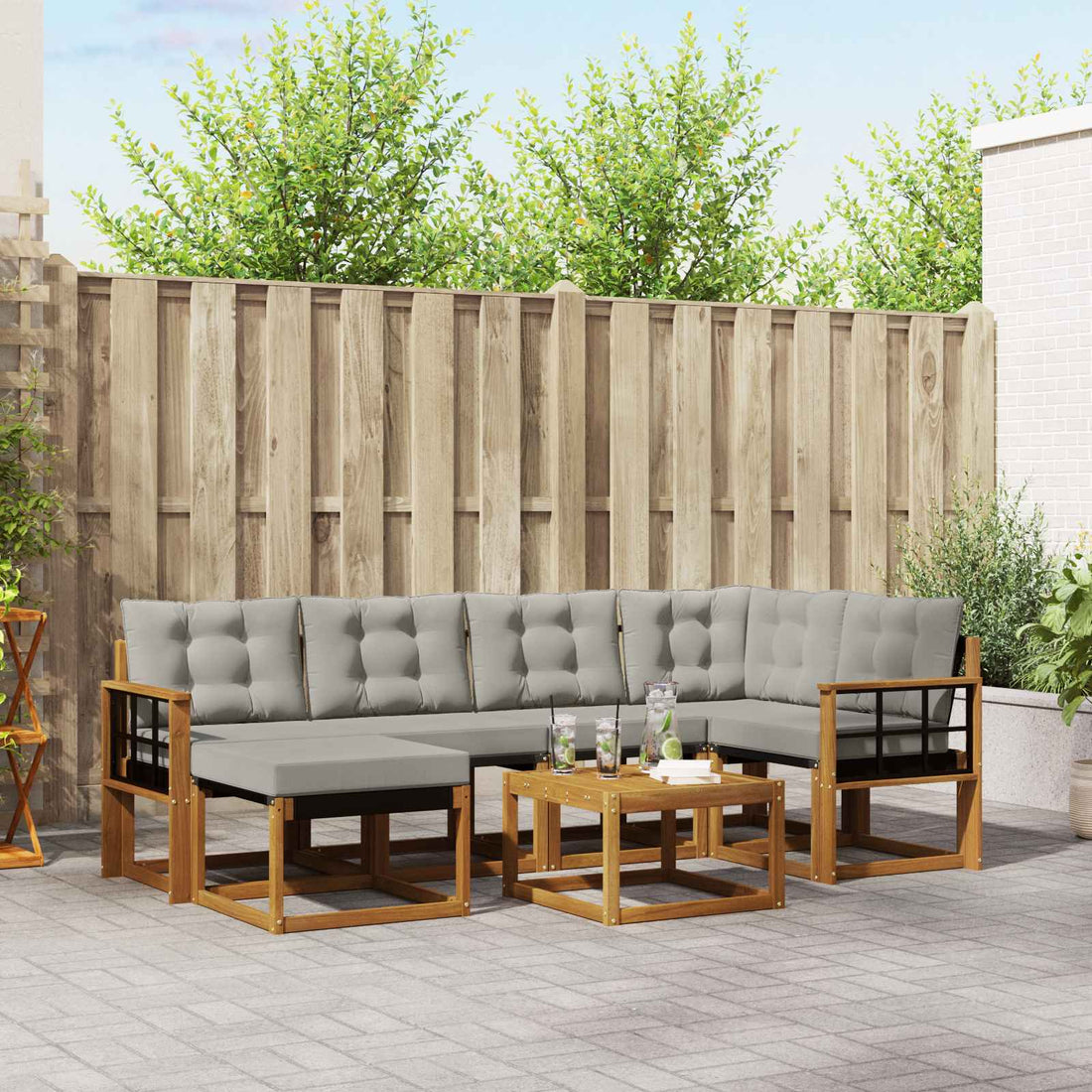 vidaXL Conjunto de sofás de exterior 7 uds. Gris Natural y Claro