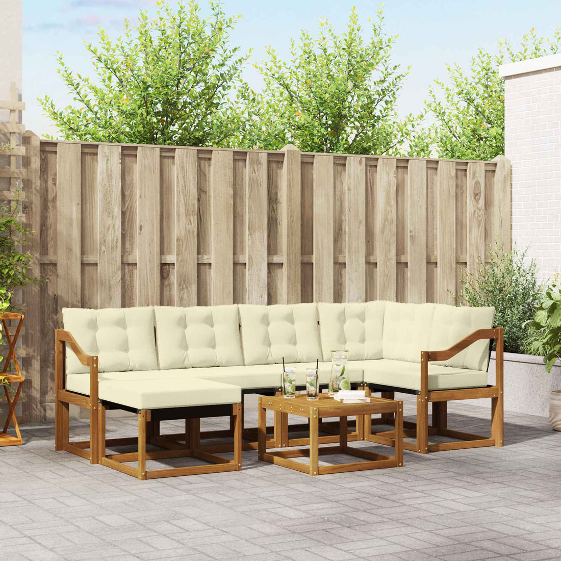vidaXL Conjunto de sofás de exterior 7 uds. Natural y Crema