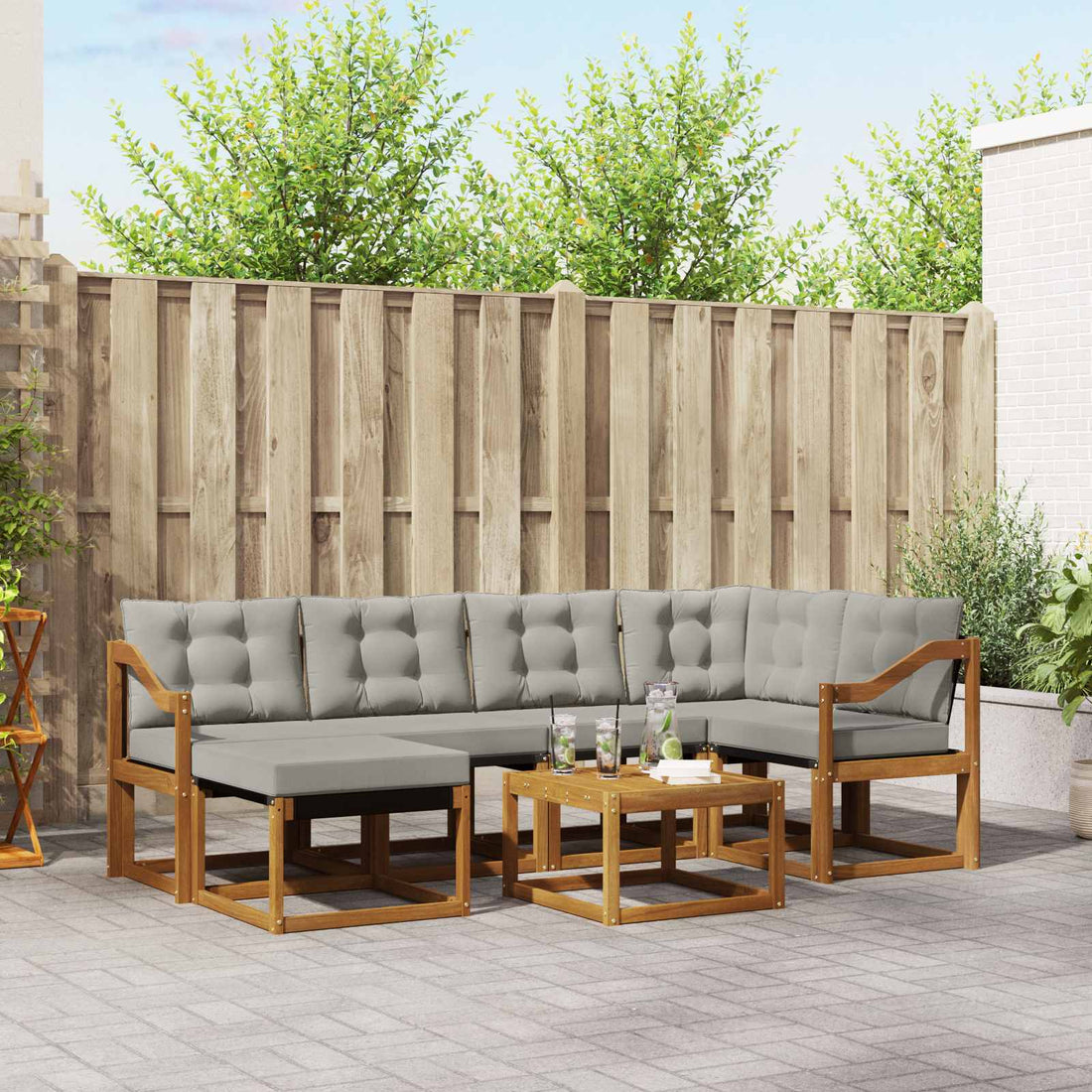 vidaXL Conjunto de sofás de exterior 7 uds. Gris Natural y Claro