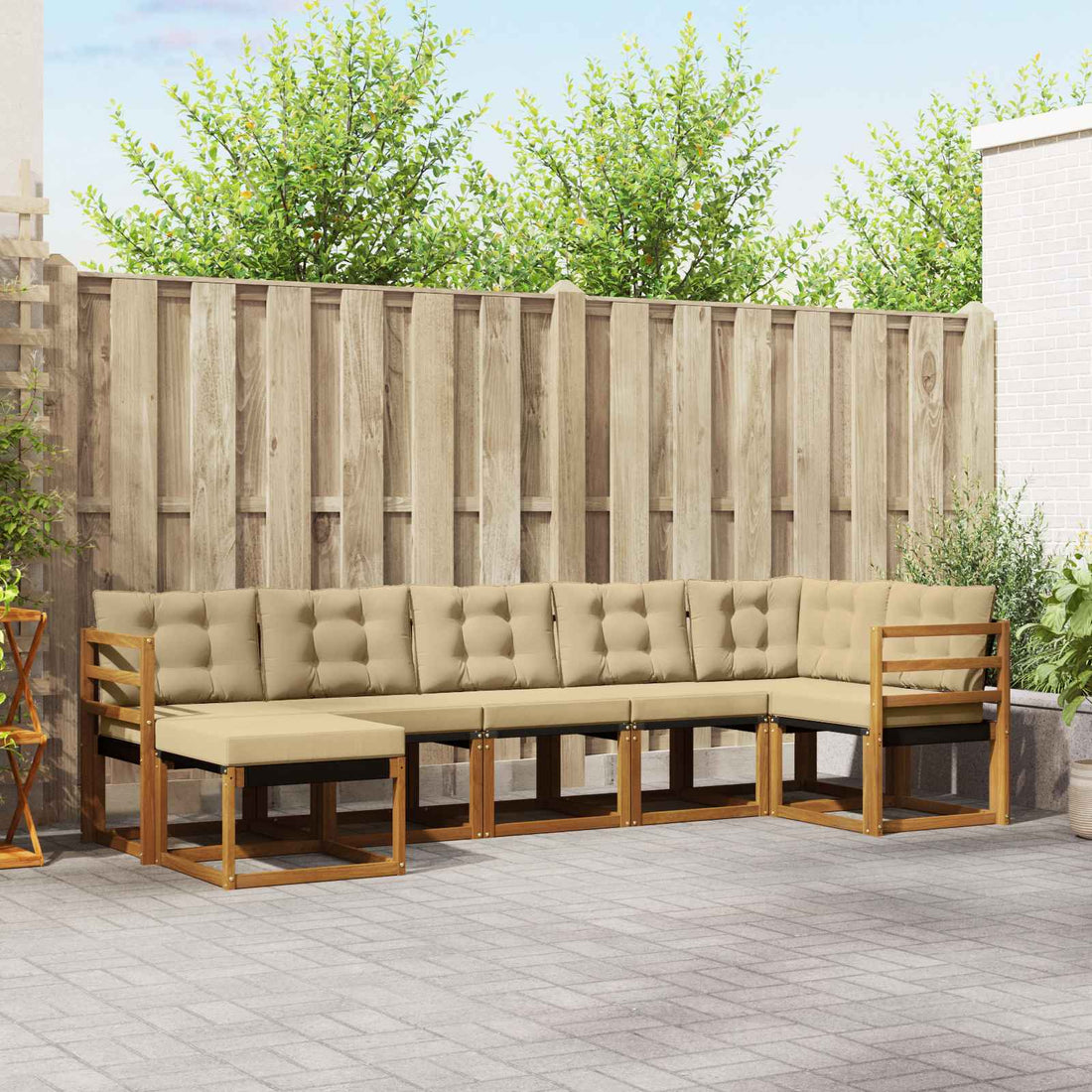 vidaXL Conjunto de sofás de exterior 7 uds. Natural y Beige