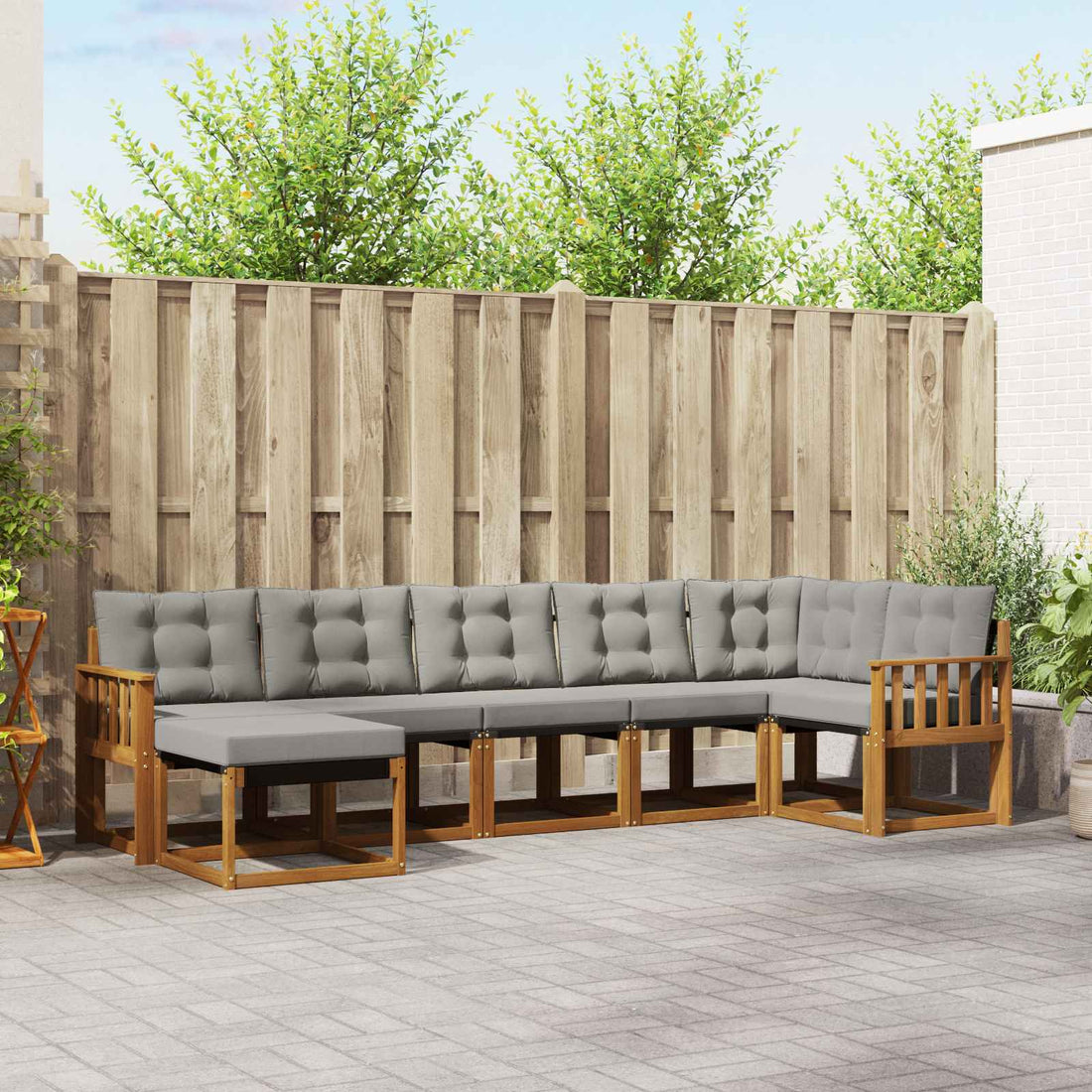 vidaXL Conjunto de sofás de exterior 7 uds. Gris Natural y Claro