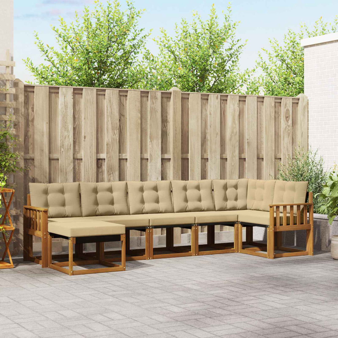vidaXL Conjunto de sofás de exterior 7 uds. Natural y Beige