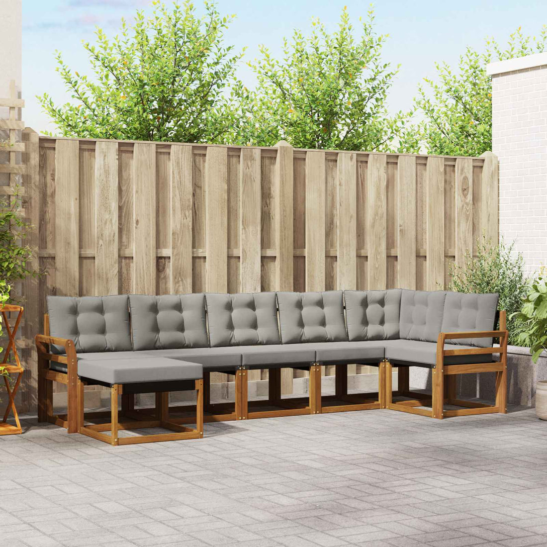 vidaXL Conjunto de sofás de exterior 7 uds. Gris Natural y Claro