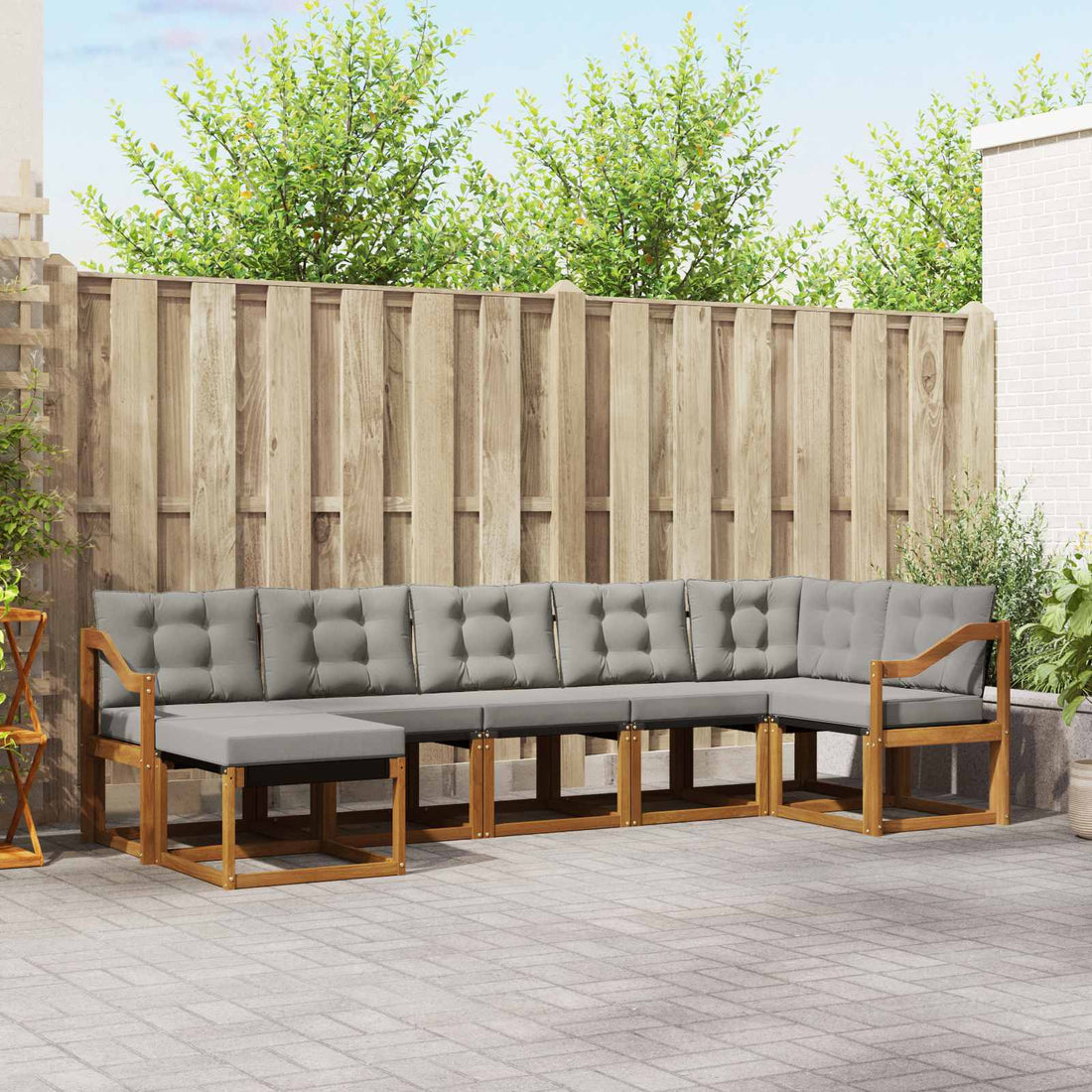 vidaXL Conjunto de sofás de exterior 7 uds. Gris Natural y Claro