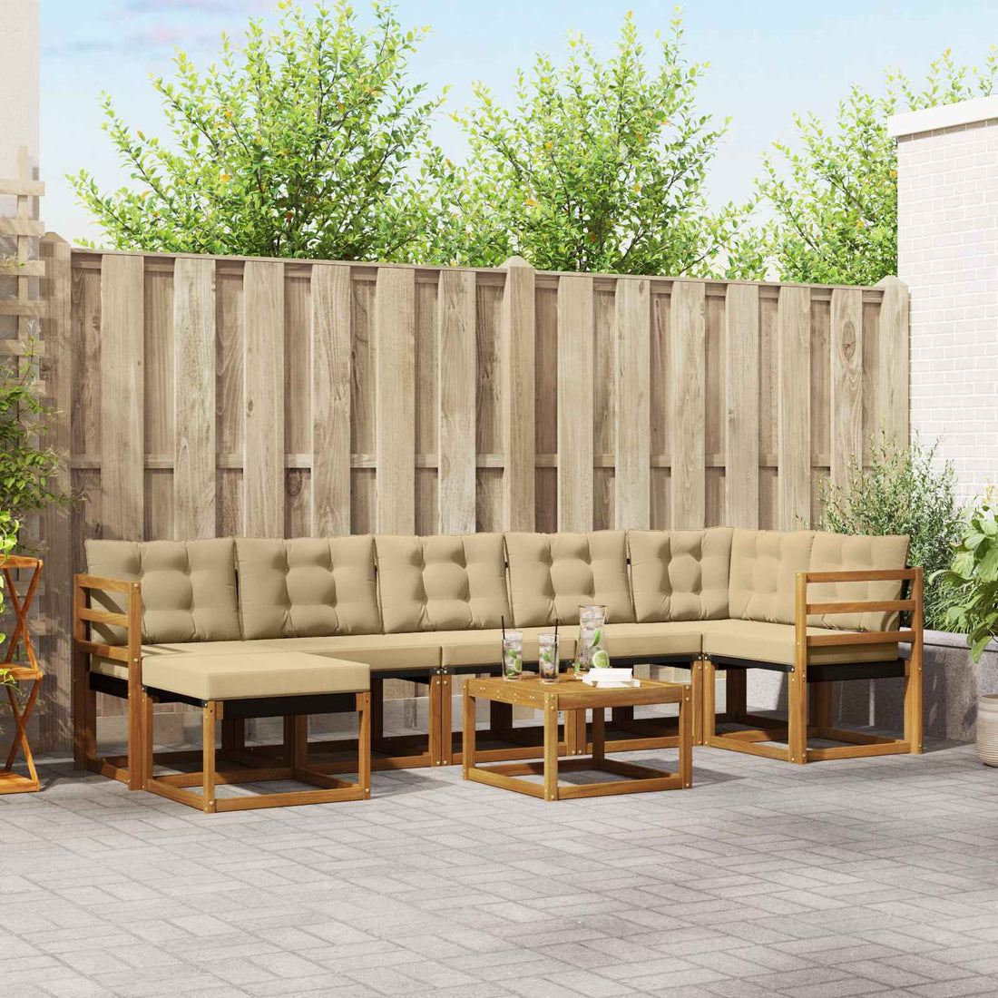 vidaXL Conjunto de sofás de exterior 8 uds. Natural y Beige