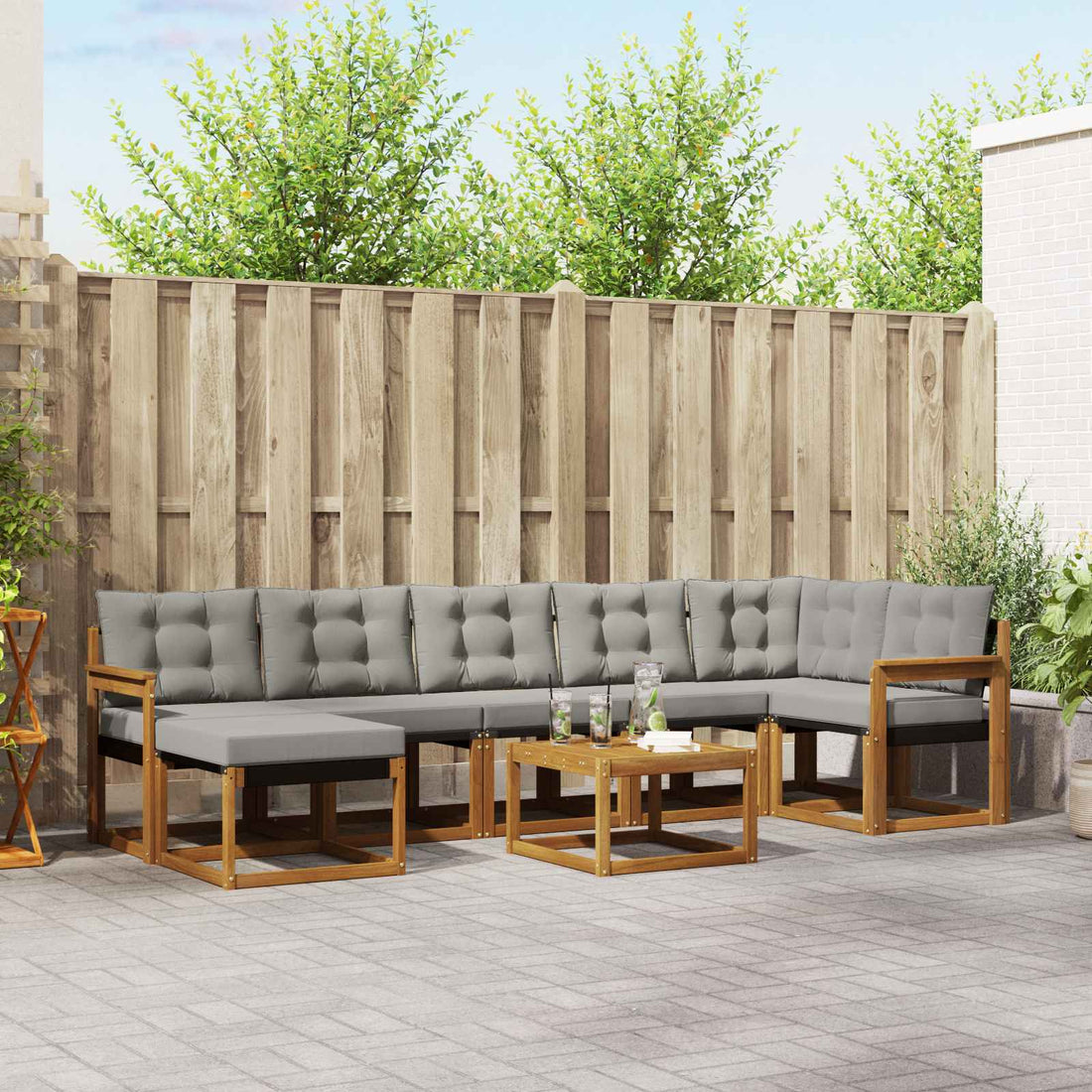 vidaXL Conjunto de sofás de exterior 8 uds. Gris Natural y Claro