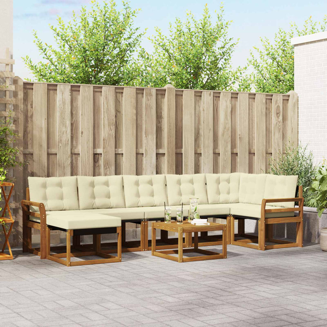vidaXL Conjunto de sofás de exterior 8 uds. Natural y Crema